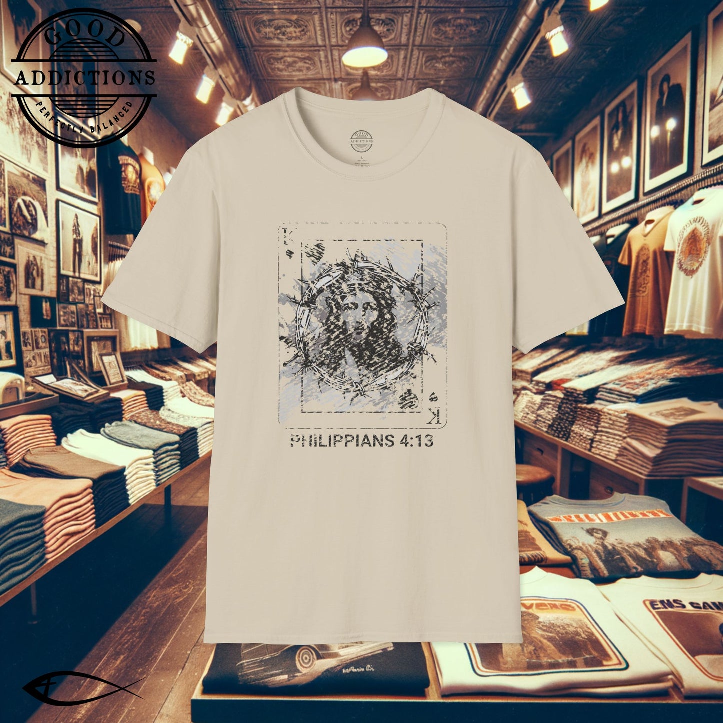 Jesus King of Kings T-Shirt – Philippians 4:13 Playing Card Graphic Tee – Bold Christian Strength Shirt