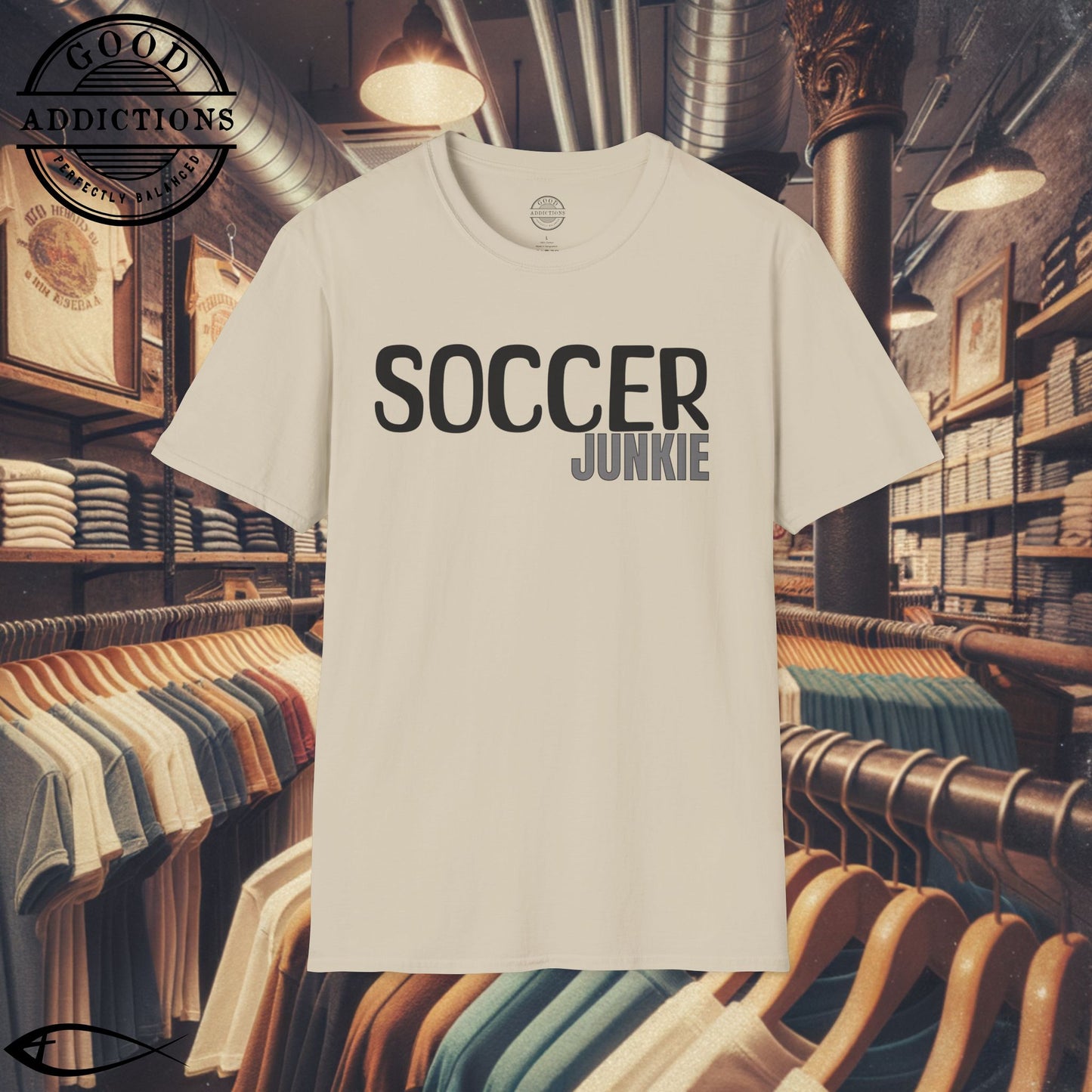 Soccer Junkie T-Shirt – “Pitch Obsessed” Good Addictions Tee for Players, Fans & Football Fanatics