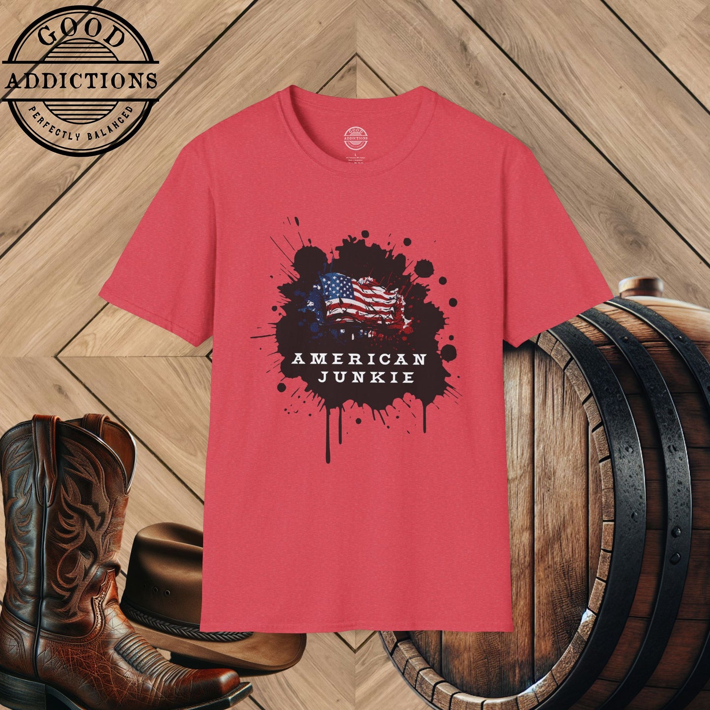 American Junkie T-Shirt – “24/7 Patriot Life” Bold USA Tee for Freedom Fans, BBQ Bros & Proud Americans