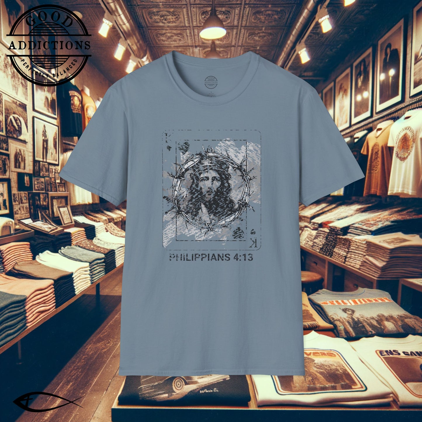 Jesus King of Kings T-Shirt – Philippians 4:13 Playing Card Graphic Tee – Bold Christian Strength Shirt
