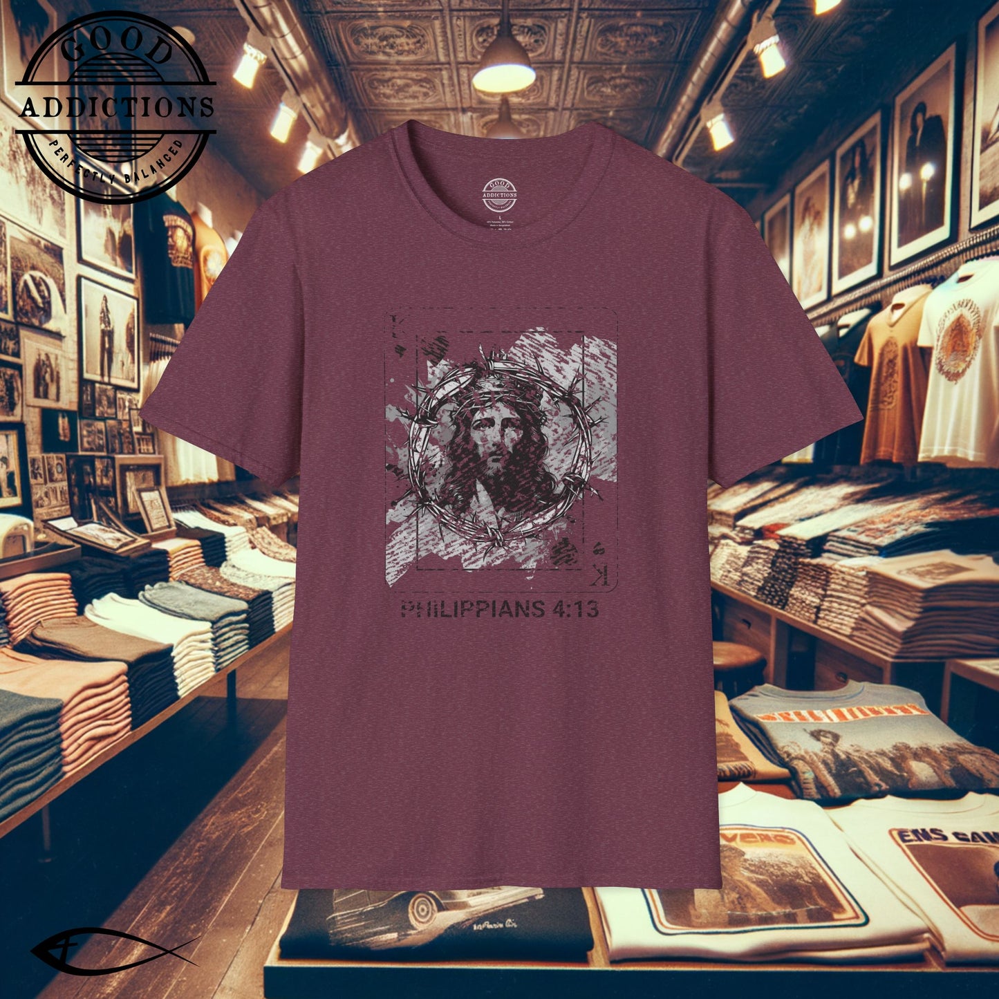 Jesus King of Kings T-Shirt – Philippians 4:13 Playing Card Graphic Tee – Bold Christian Strength Shirt