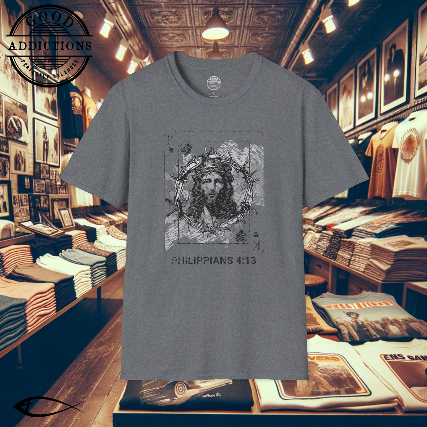 Jesus King of Kings T-Shirt – Philippians 4:13 Playing Card Graphic Tee – Bold Christian Strength Shirt