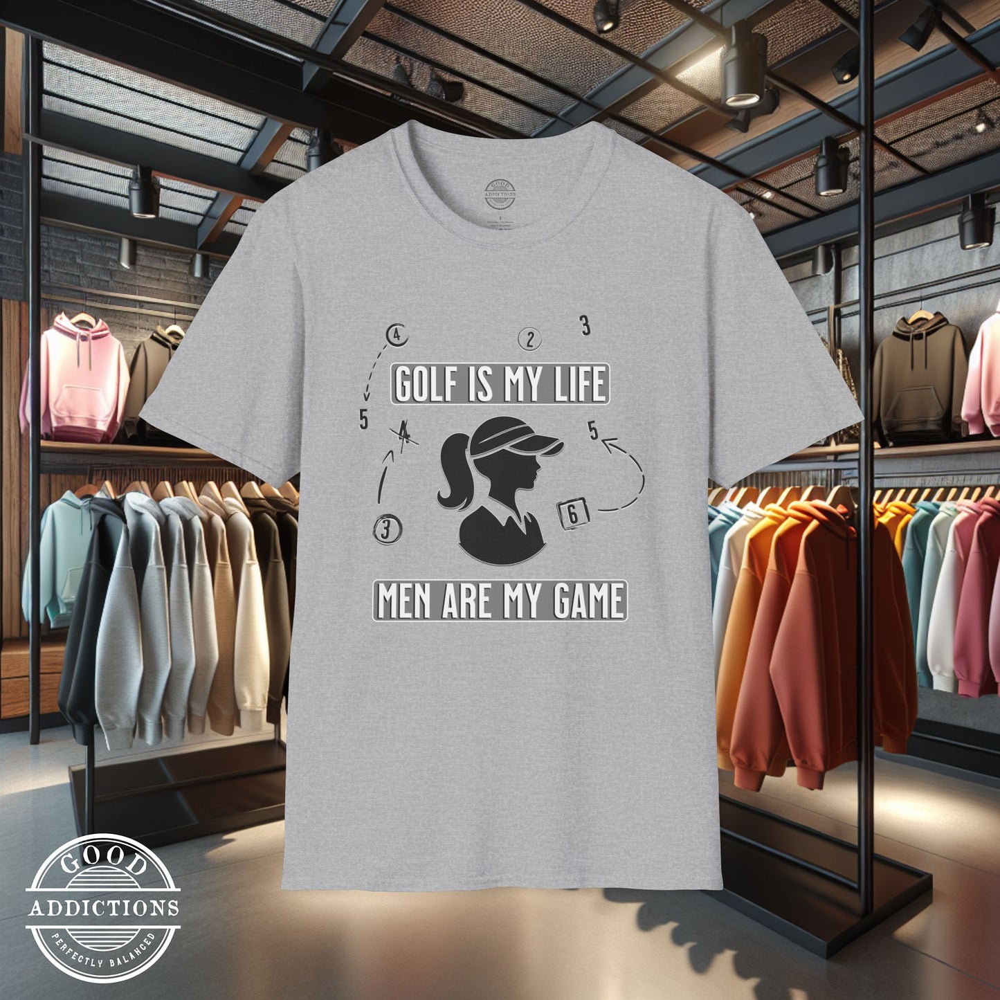 Funny Women’s Golf Shirt - “Golf Is My Life, Men Are My Game” - Golf Humor Tee - Lady Golfer Gift - Flirty Golf Shirt