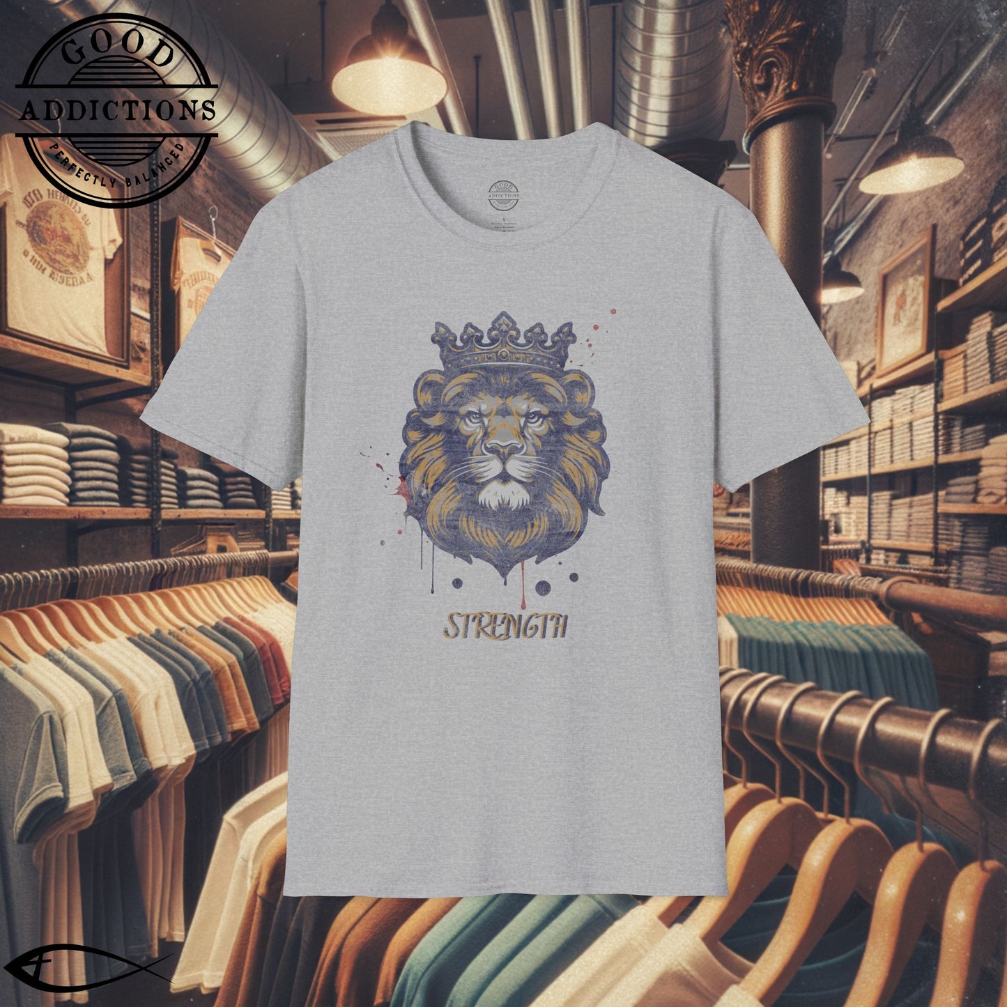 Lion with Crown T-Shirt – “Strength & Faith” Bold Christian Tee for Believers, Warriors & Kingdom-Minded Souls