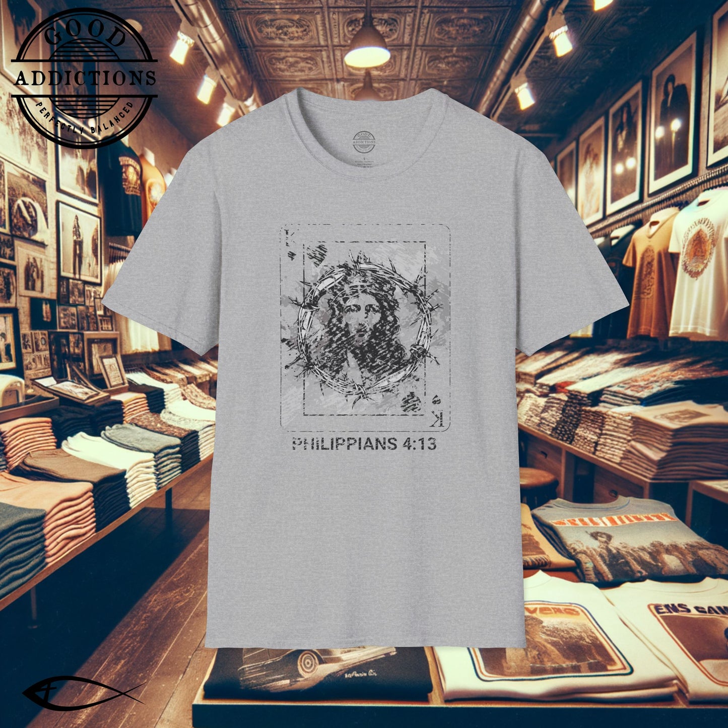 Jesus King of Kings T-Shirt – Philippians 4:13 Playing Card Graphic Tee – Bold Christian Strength Shirt
