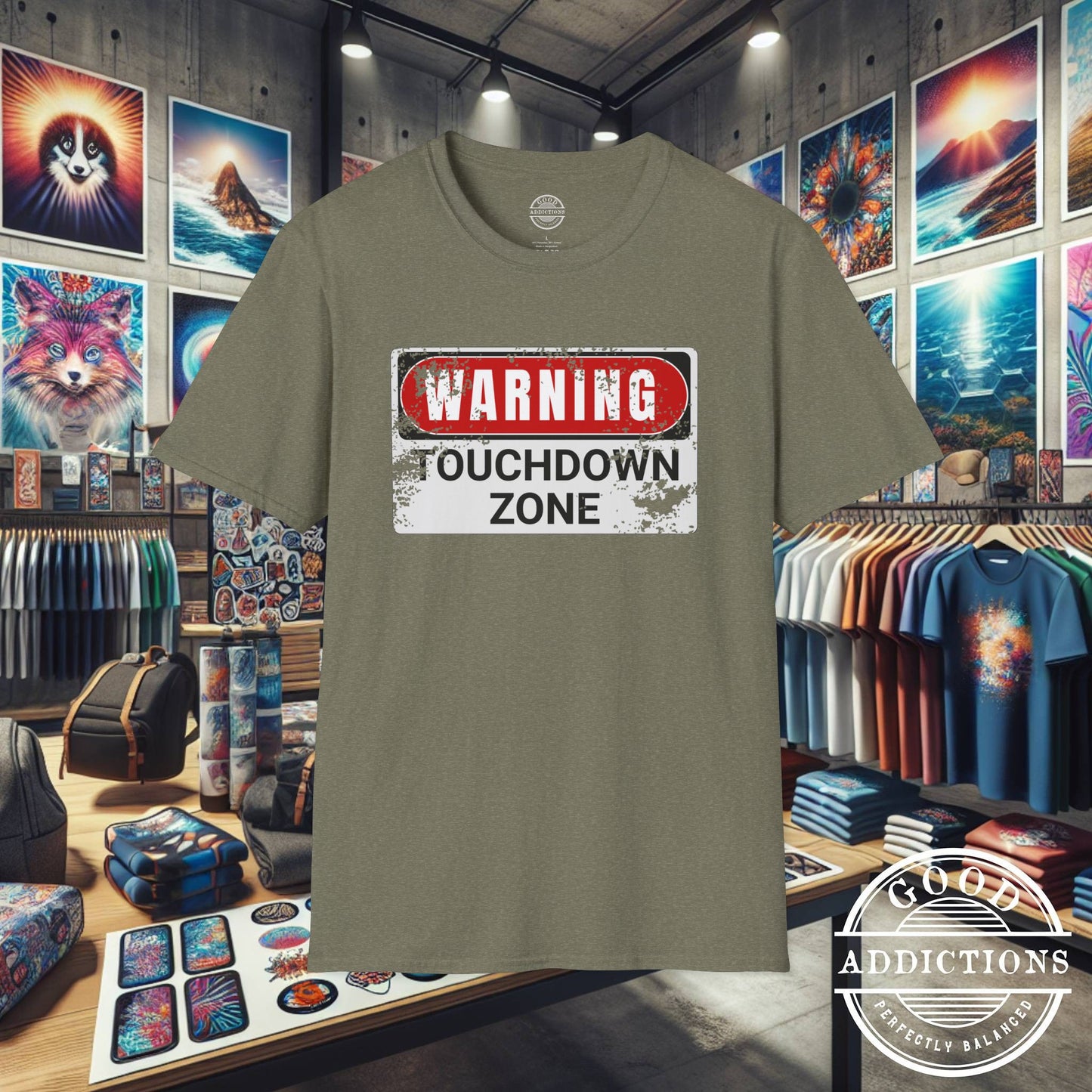 Touchdown Zone T-Shirt – “Warning Sign Graphic” Bold Football Tee for Players, Fans & End Zone Kings
