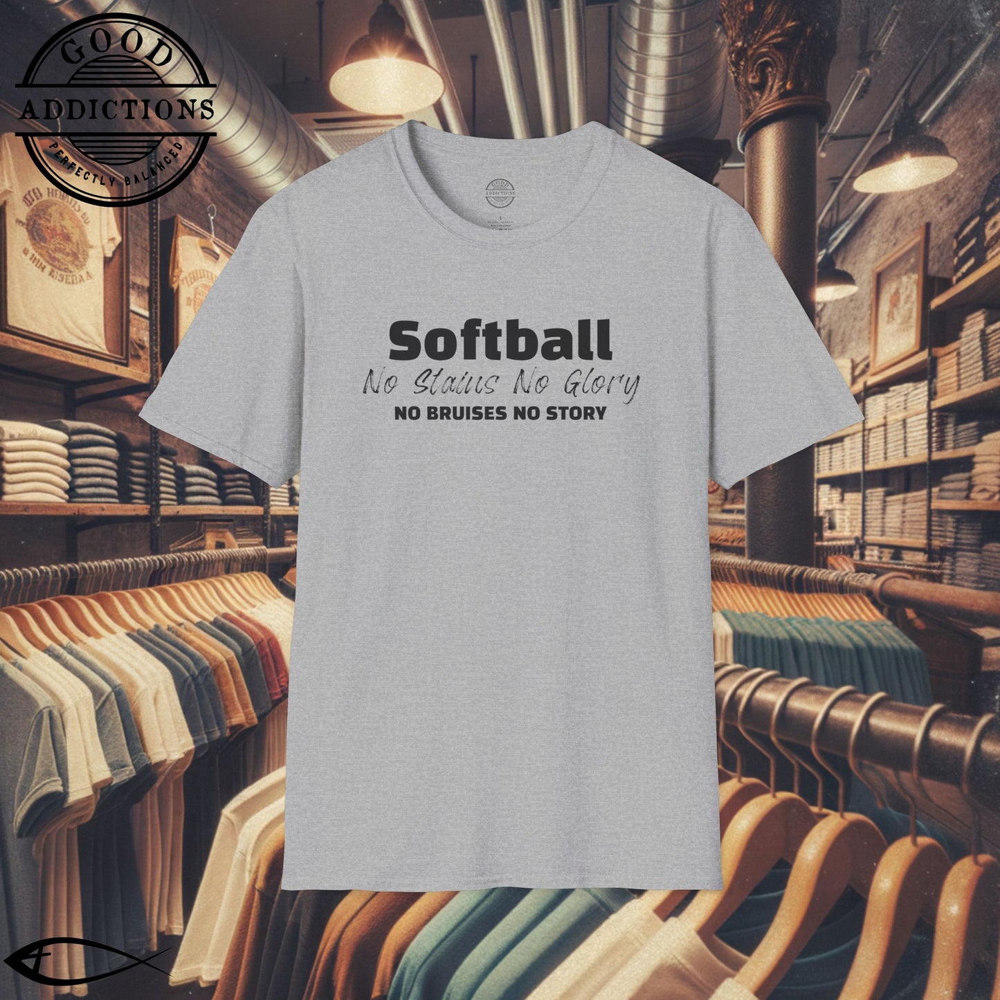 No Stains No Glory T-Shirt – “No Bruises No Story” Softball Tee for Players, Hustlers & Diamond Queens