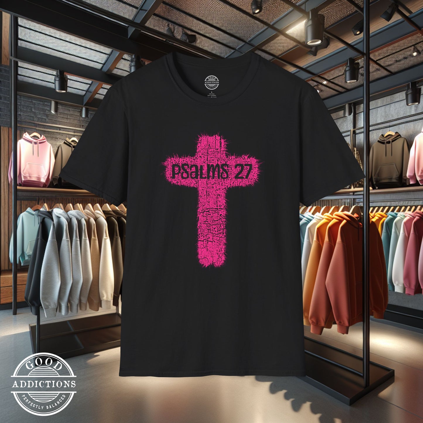 Psalm 27 Cross T-Shirt – Christian Faith Tee Featuring Scripture & Cross Design for Strength and Courage