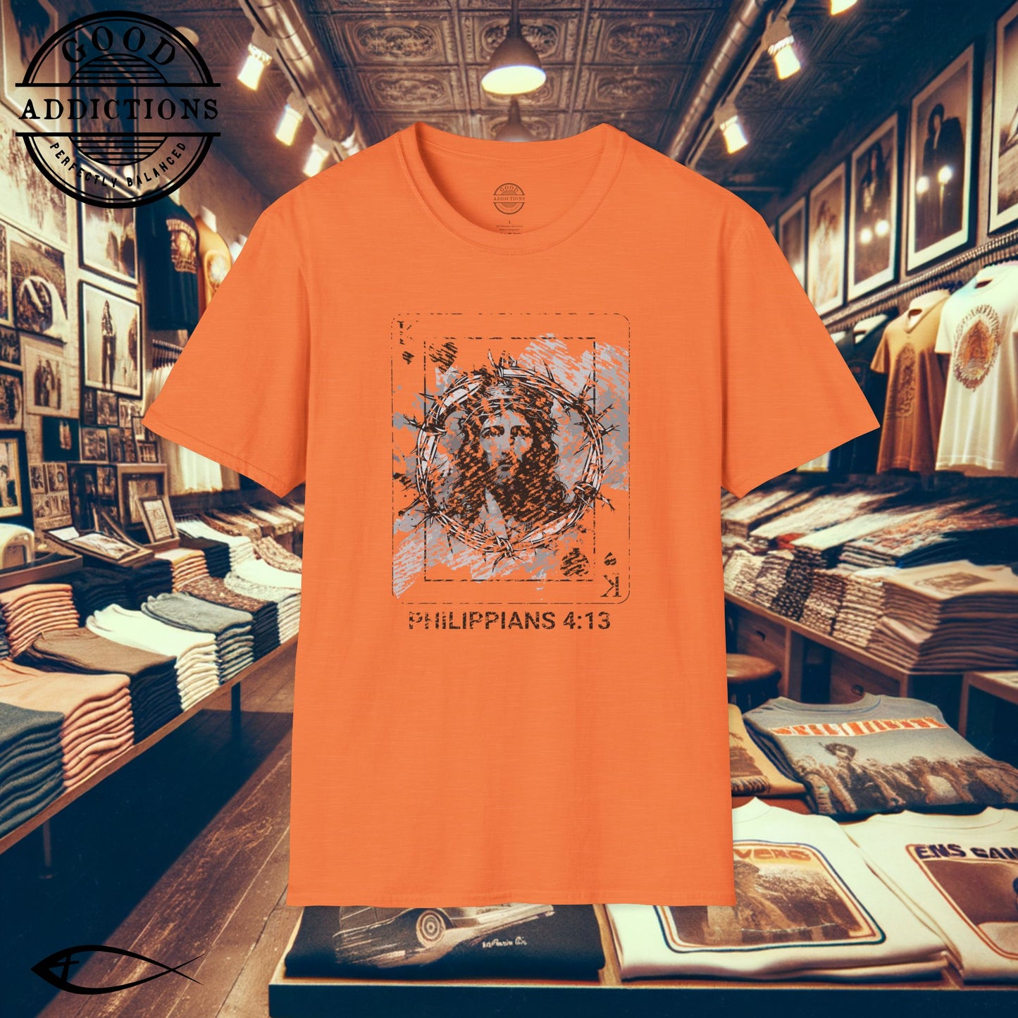 Jesus King of Kings T-Shirt – Philippians 4:13 Playing Card Graphic Tee – Bold Christian Strength Shirt