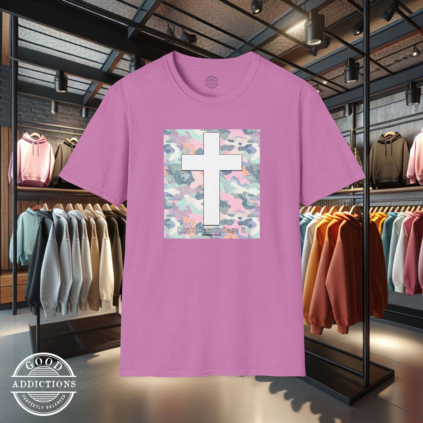Faith T-Shirt – “Camo with White Cross” Bold Christian Tee for Spiritual Warriors, Believers & Kingdom Soldiers