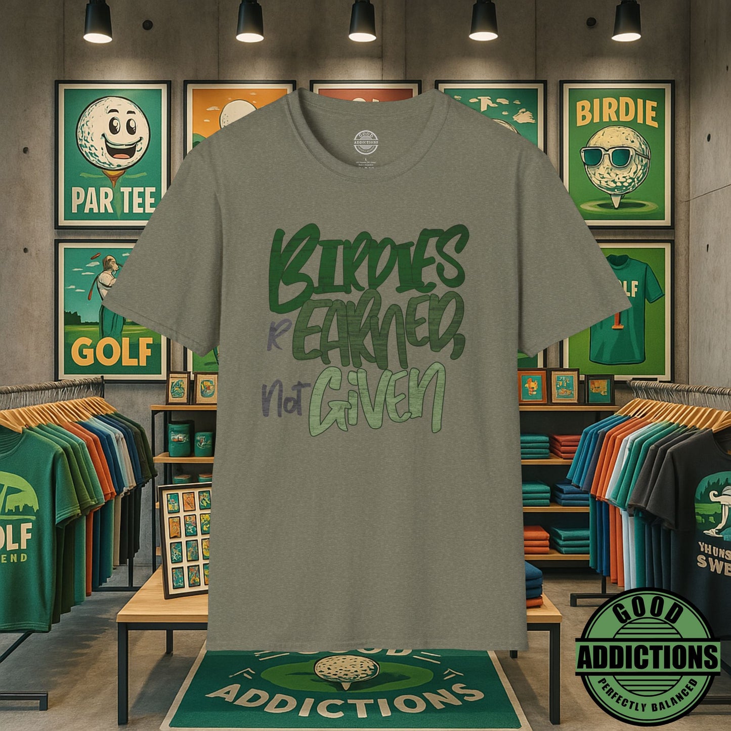 Birdies Are Earned Not Given T-Shirt – “Grind Mode Golf” Tee for Players, Clutch Putters & Serious Swingers
