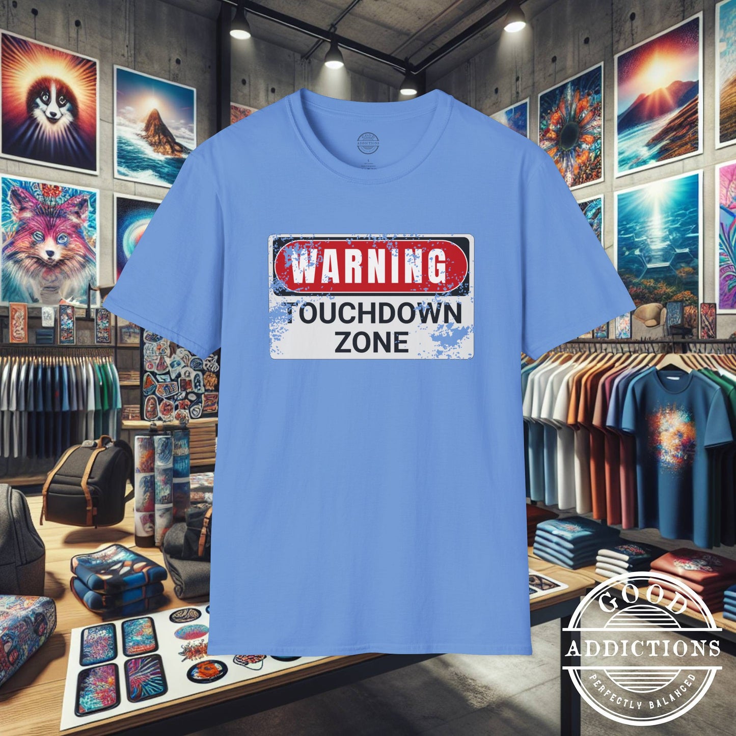 Touchdown Zone T-Shirt – “Warning Sign Graphic” Bold Football Tee for Players, Fans & End Zone Kings