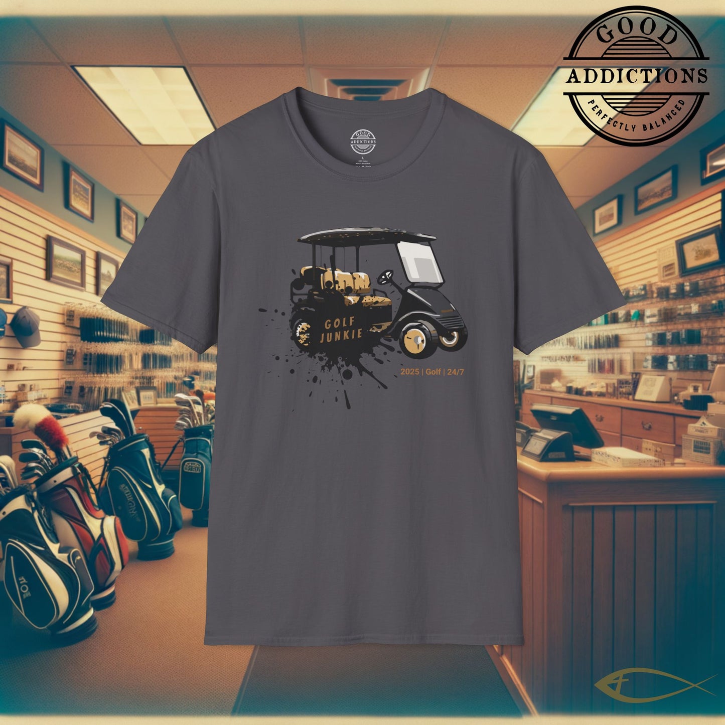 Golf Junkie T-Shirt – “Bling Cart Edition” Funny Luxe Tee for Stylish Players, Cart Lovers & Weekend Ballers