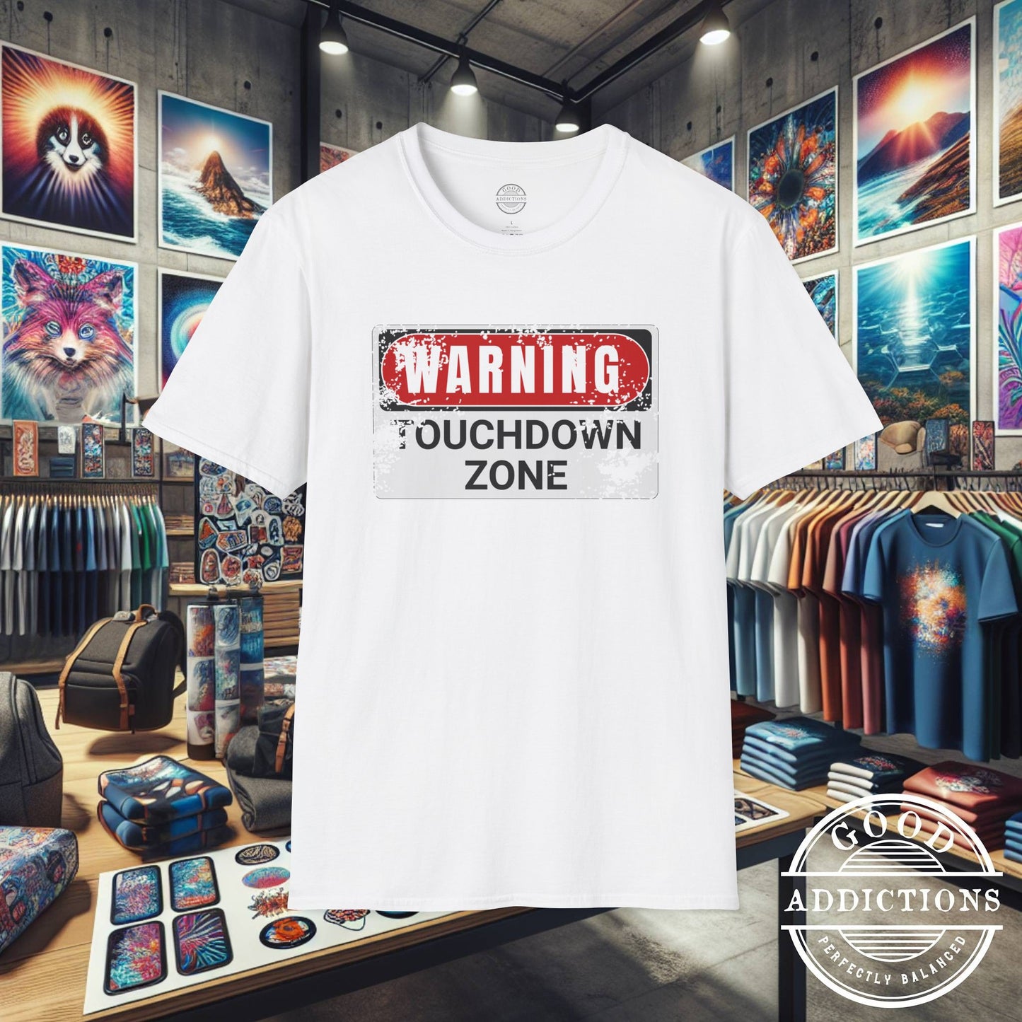 Touchdown Zone T-Shirt – “Warning Sign Graphic” Bold Football Tee for Players, Fans & End Zone Kings