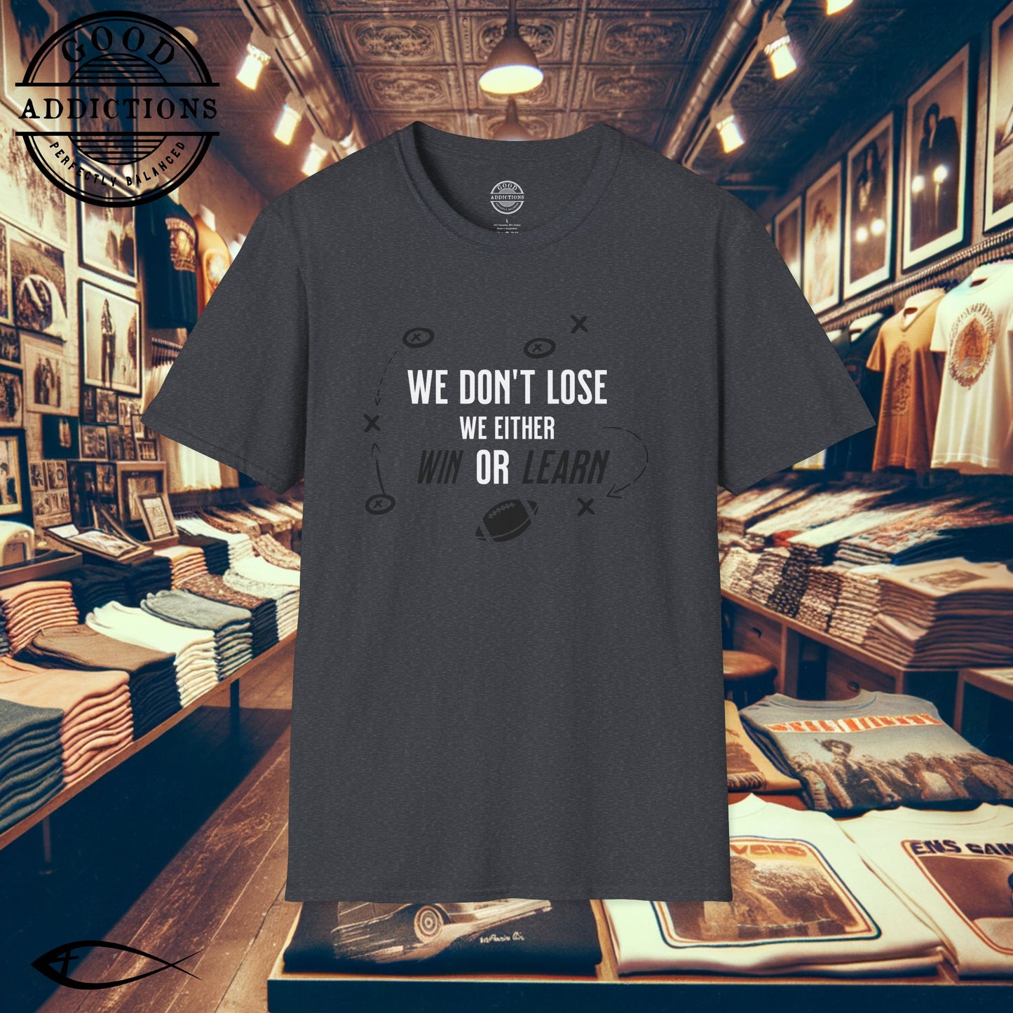 We Don’t Lose, We Either Win or Learn T-Shirt – Football Motivational Tee for Players & Coaches