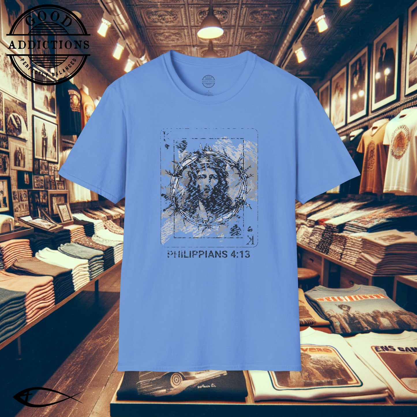 Jesus King of Kings T-Shirt – Philippians 4:13 Playing Card Graphic Tee – Bold Christian Strength Shirt