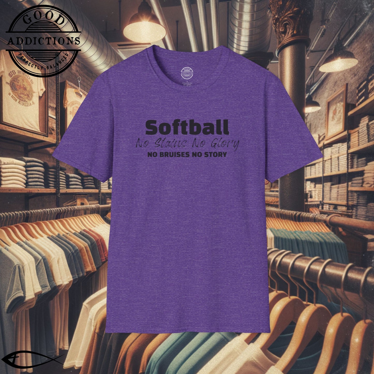 No Stains No Glory T-Shirt – “No Bruises No Story” Softball Tee for Players, Hustlers & Diamond Queens