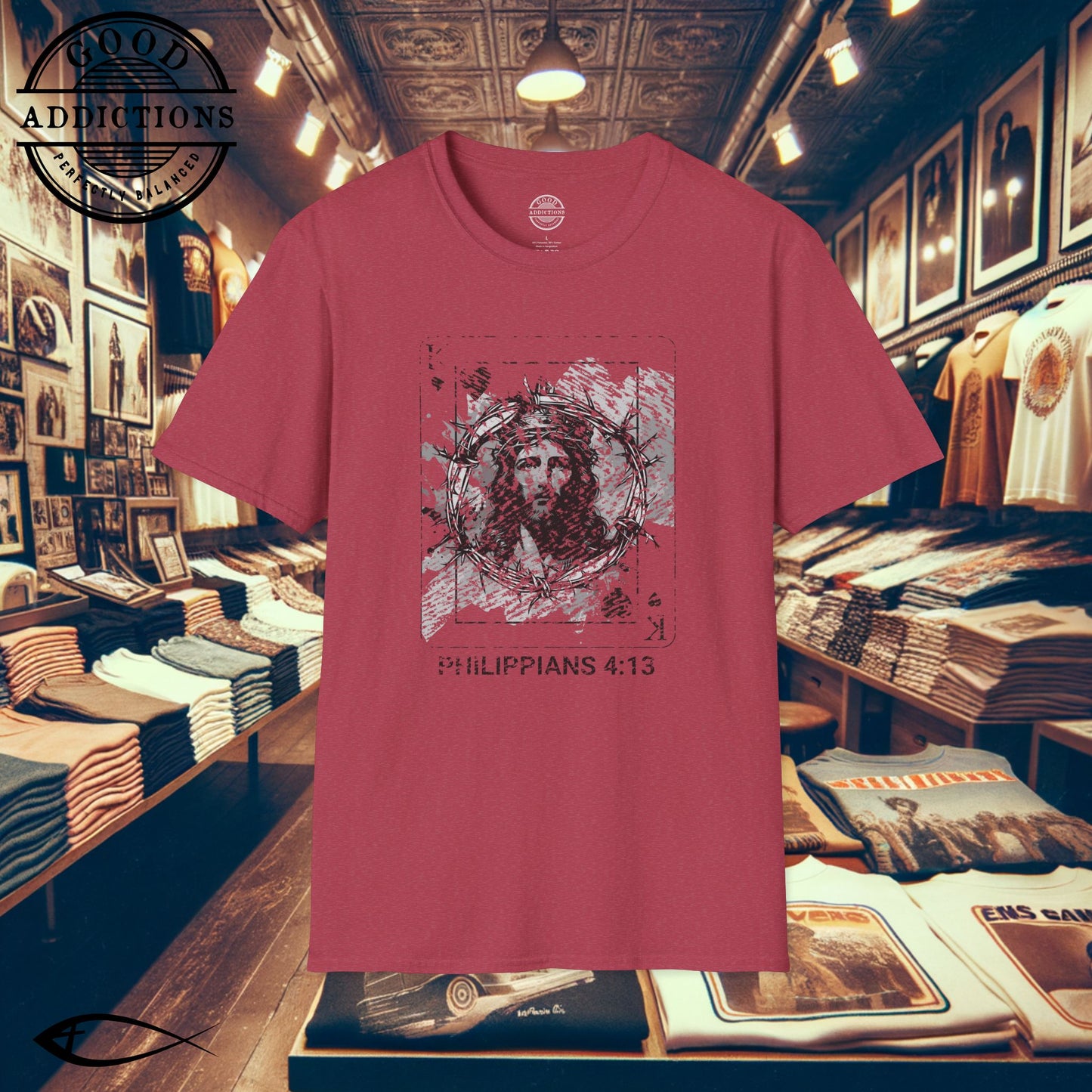 Jesus King of Kings T-Shirt – Philippians 4:13 Playing Card Graphic Tee – Bold Christian Strength Shirt
