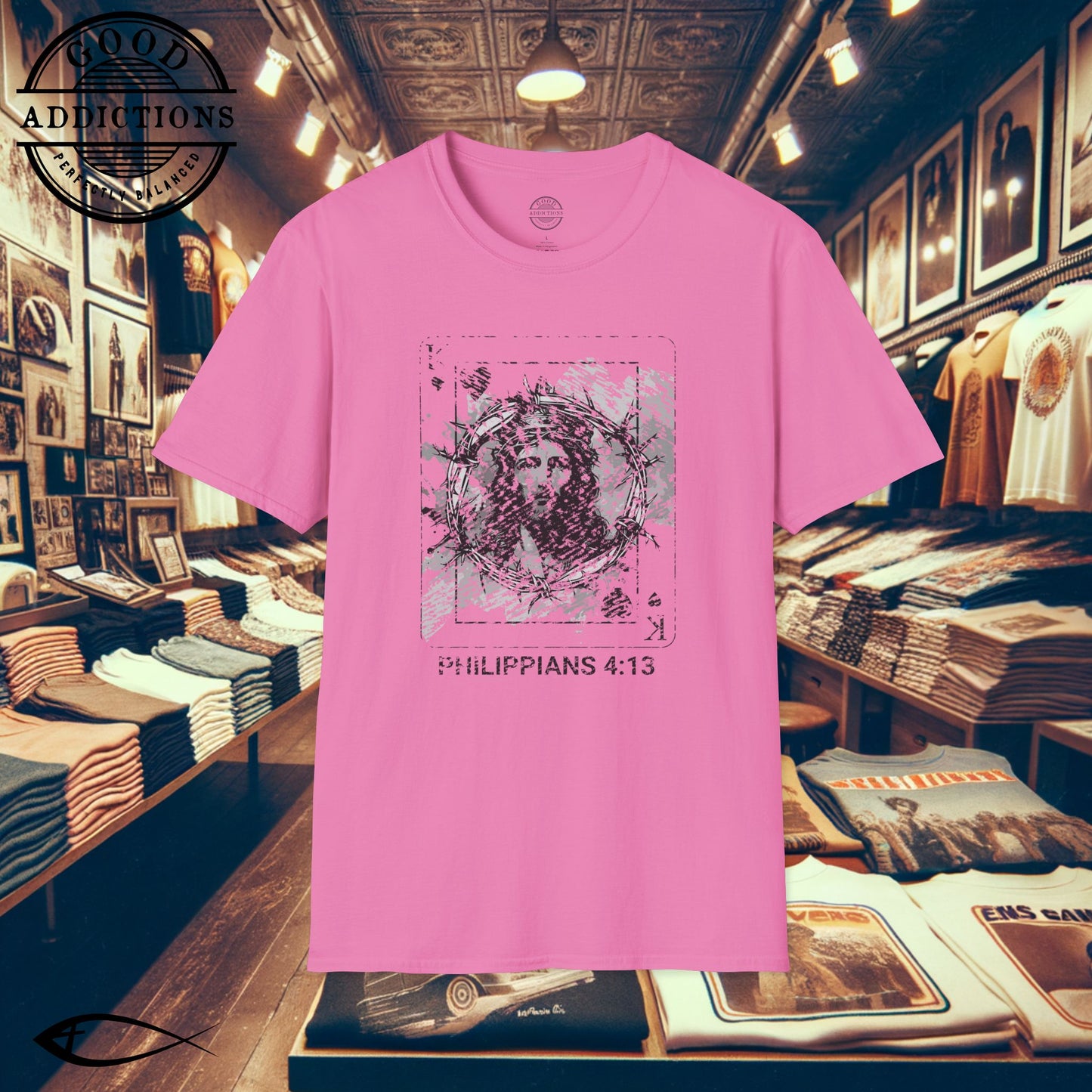 Jesus King of Kings T-Shirt – Philippians 4:13 Playing Card Graphic Tee – Bold Christian Strength Shirt