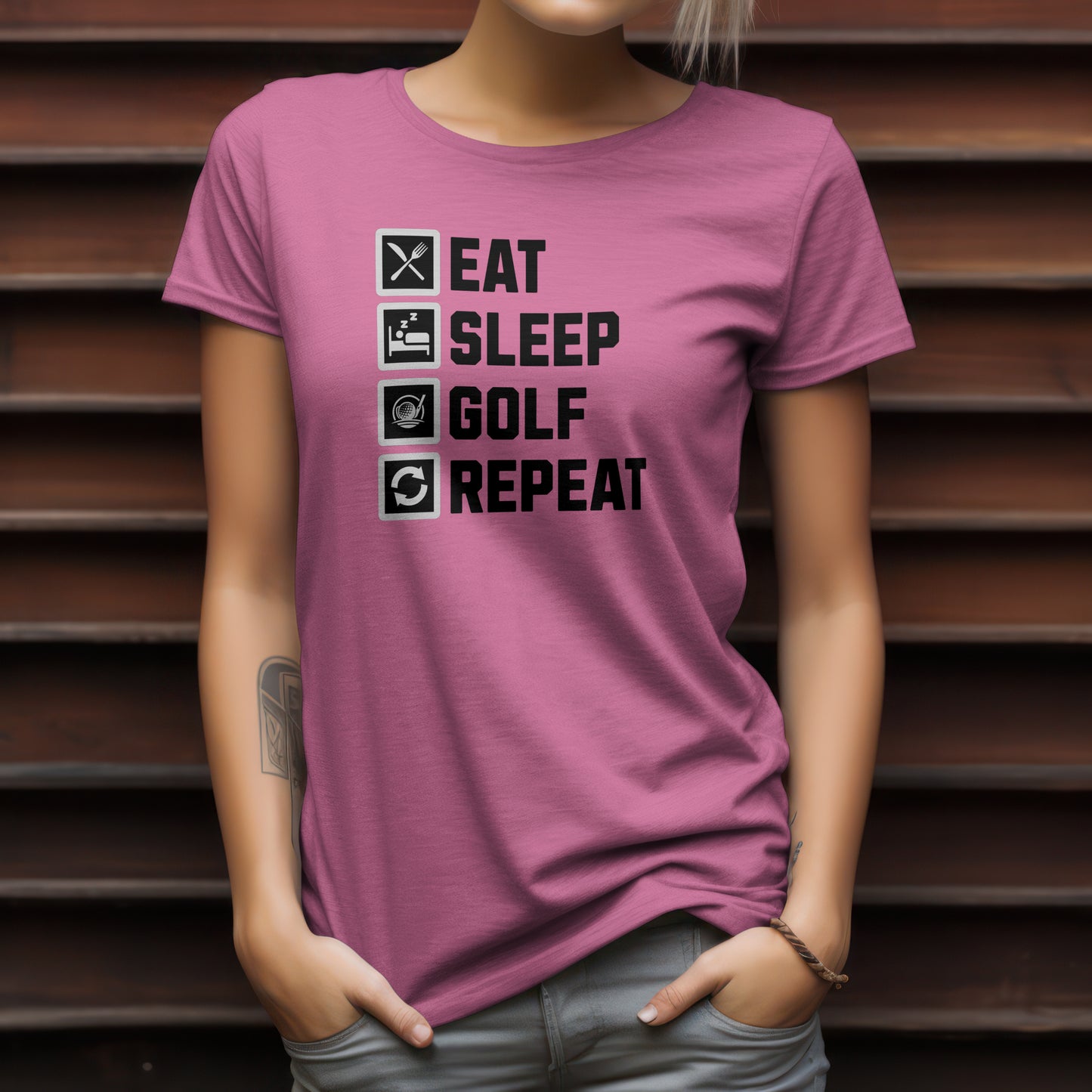 Eat Sleep Golf Repeat T-Shirt – “Golf Life Cycle” Funny Tee for Players, Weekend Warriors & Tee Time Addicts