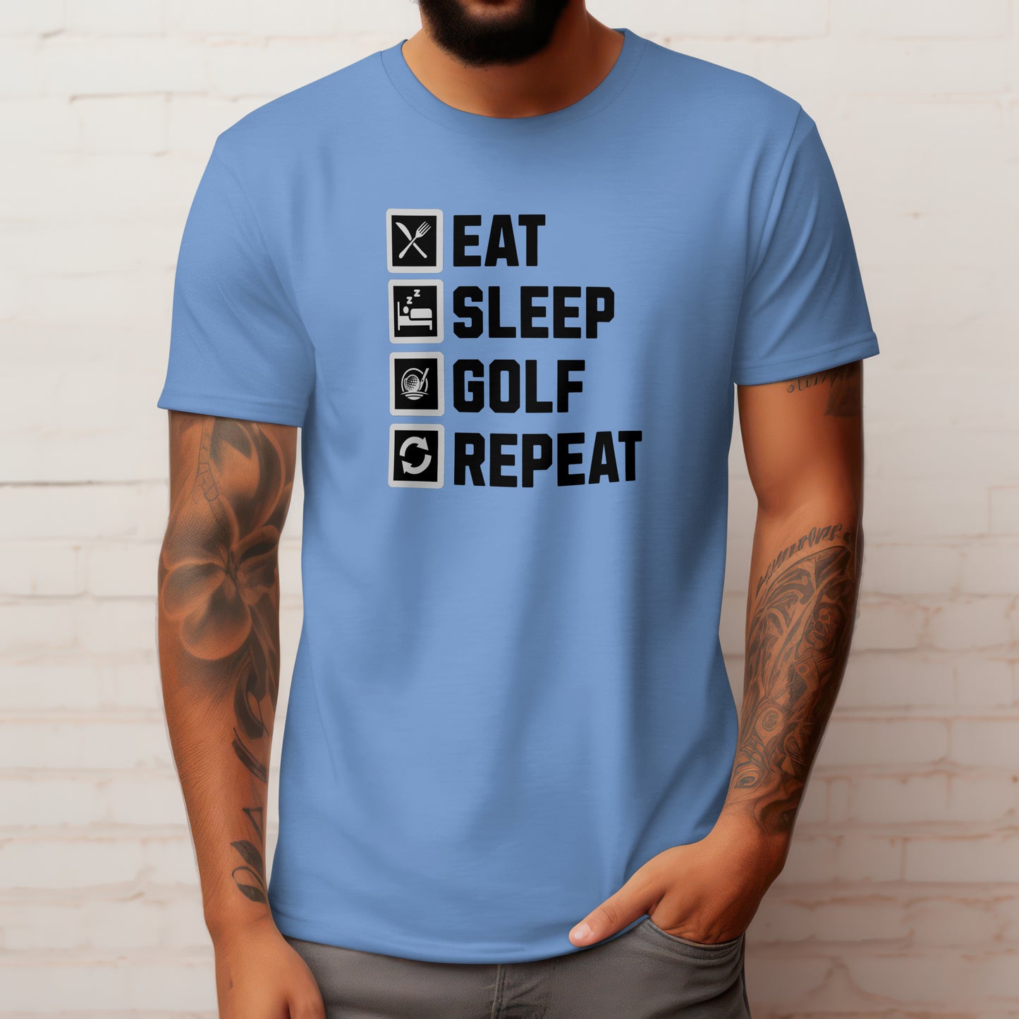 Eat Sleep Golf Repeat T-Shirt – “Golf Life Cycle” Funny Tee for Players, Weekend Warriors & Tee Time Addicts