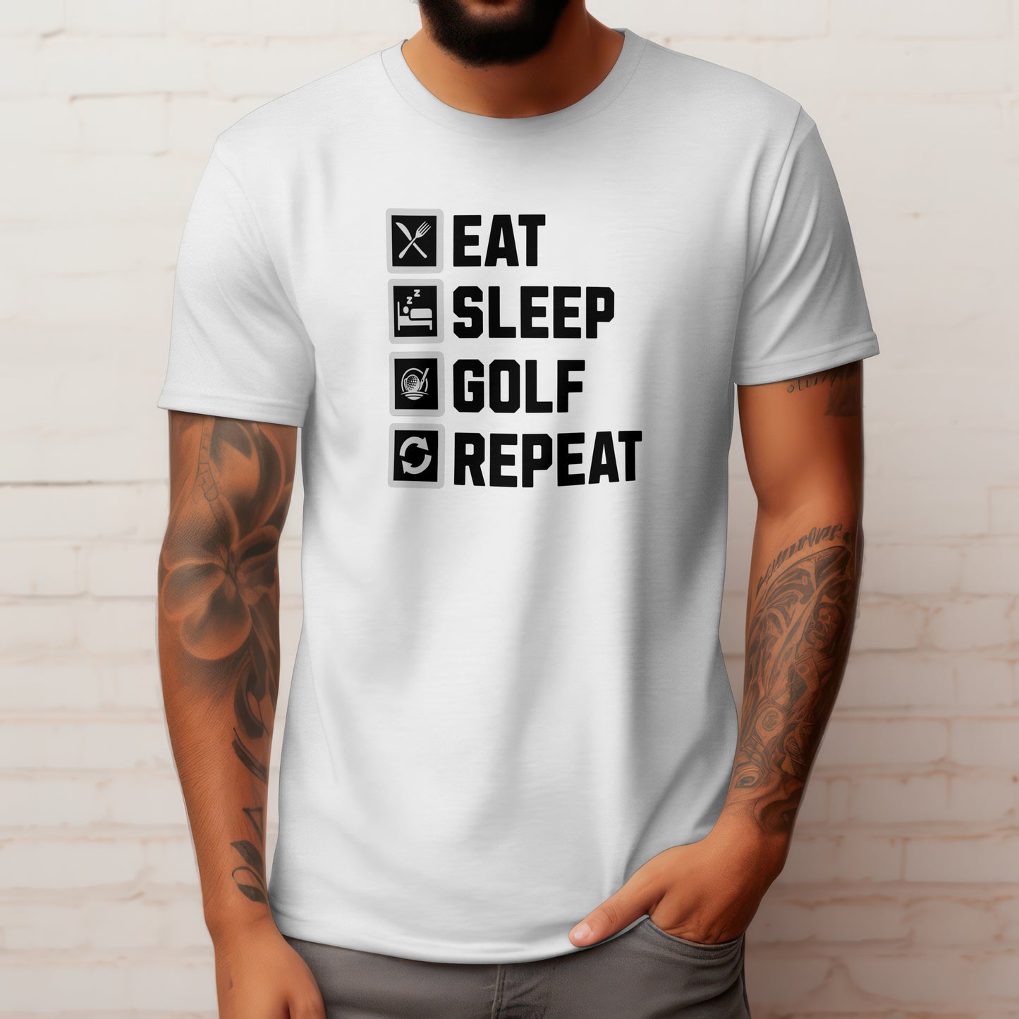 Eat Sleep Golf Repeat T-Shirt – “Golf Life Cycle” Funny Tee for Players, Weekend Warriors & Tee Time Addicts