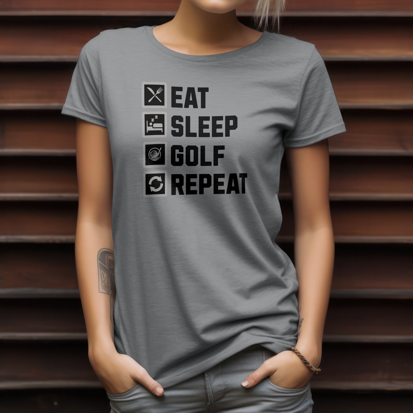 Eat Sleep Golf Repeat T-Shirt – “Golf Life Cycle” Funny Tee for Players, Weekend Warriors & Tee Time Addicts