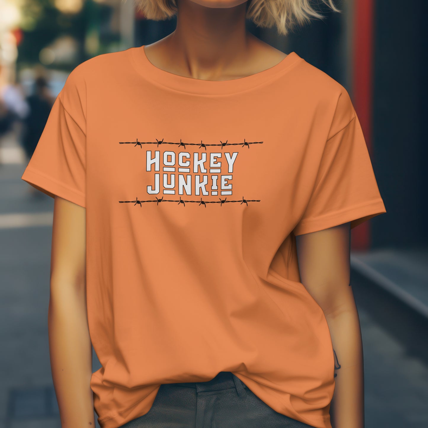 Hockey Junkie T-Shirt – “Barbed Wire Edition” Good Addictions Tee for Ice Warriors, Enforcers & Hockey Addicts