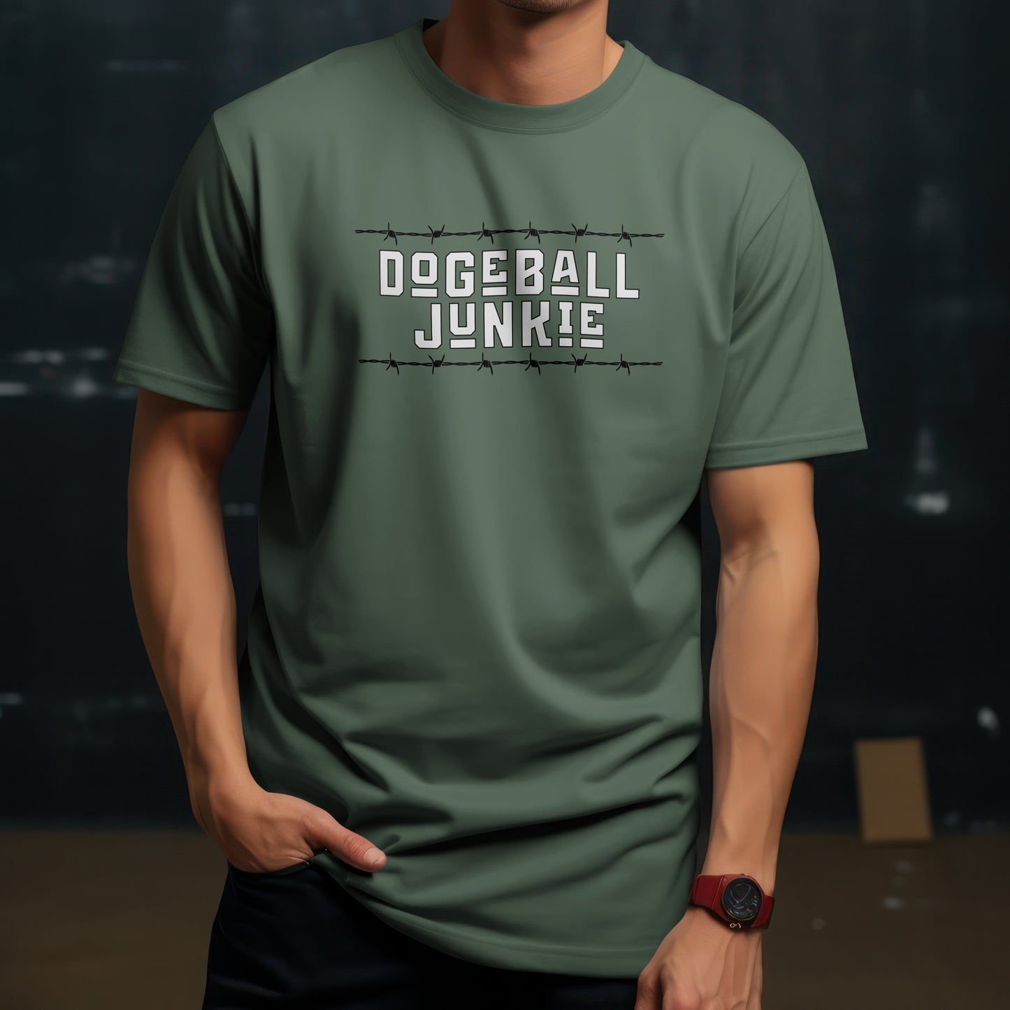 Dodgeball Junkie T-Shirt – “Barbed Wire Edition” Good Addictions Tee for Court Savages, Gym Warriors & Ball-Dodging Beasts