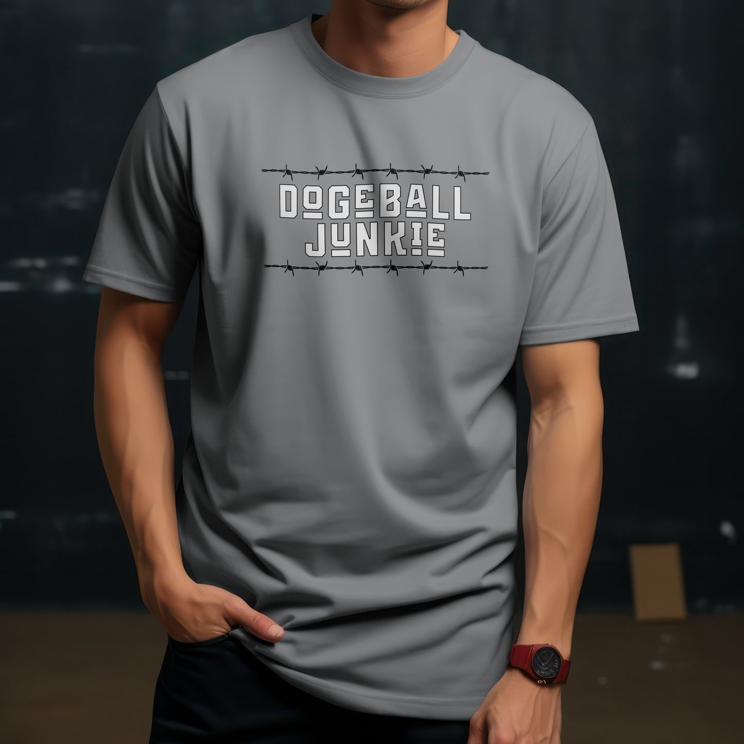 Dodgeball Junkie T-Shirt – “Barbed Wire Edition” Good Addictions Tee for Court Savages, Gym Warriors & Ball-Dodging Beasts