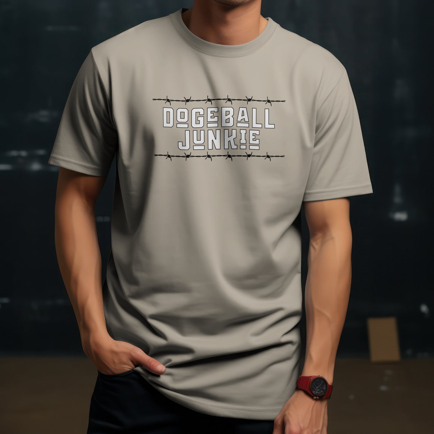 Dodgeball Junkie T-Shirt – “Barbed Wire Edition” Good Addictions Tee for Court Savages, Gym Warriors & Ball-Dodging Beasts