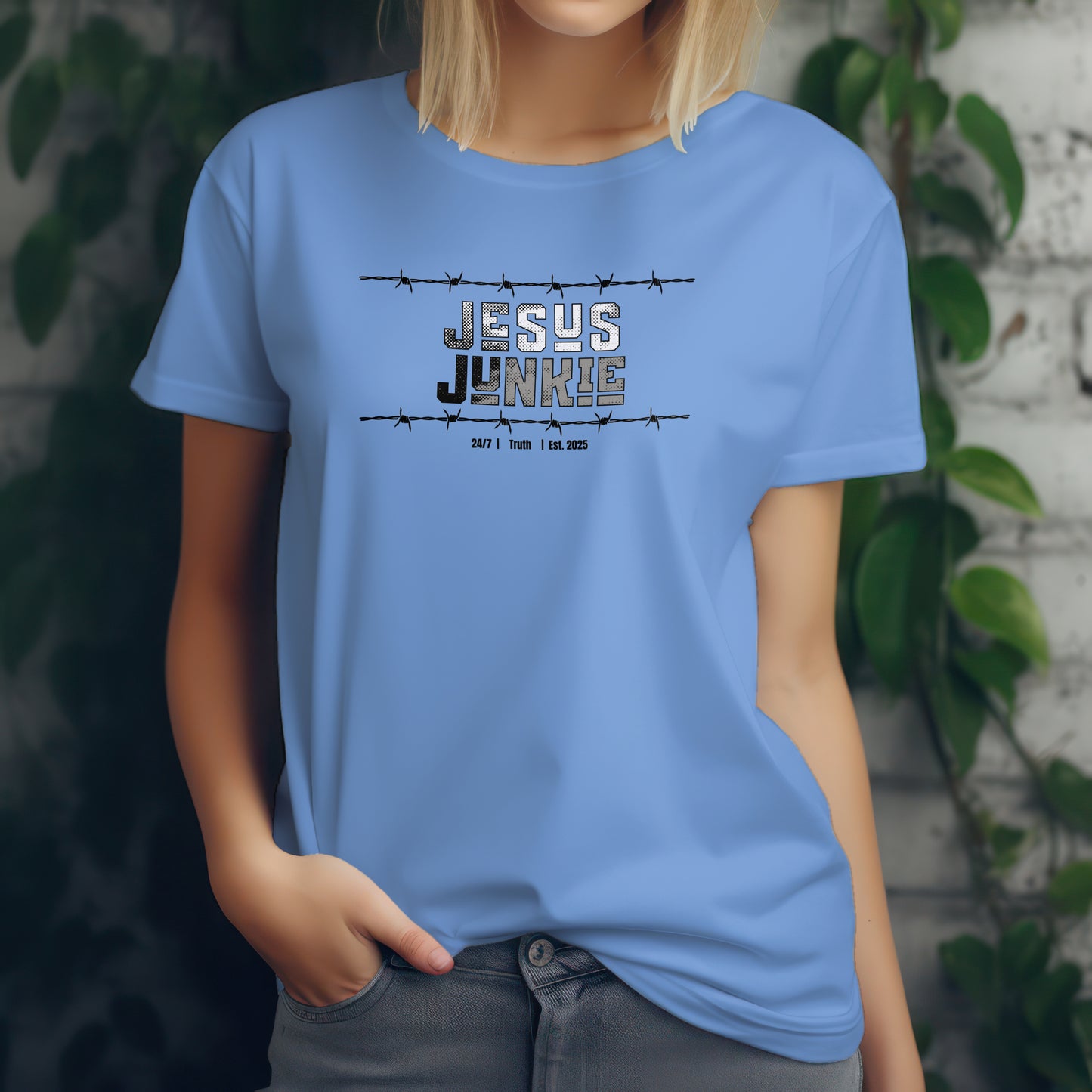 Jesus Junkie T-Shirt – “Barbed Wire Edition” Good Addictions Tee for Faith Warriors, Bold Believers & Kingdom Soldiers