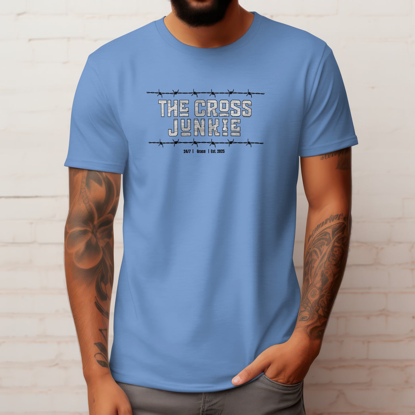 The Cross Junkie T-Shirt – “Barbed Wire Edition” Good Addictions Tee for Bold Believers, Faith Warriors & Jesus Followers