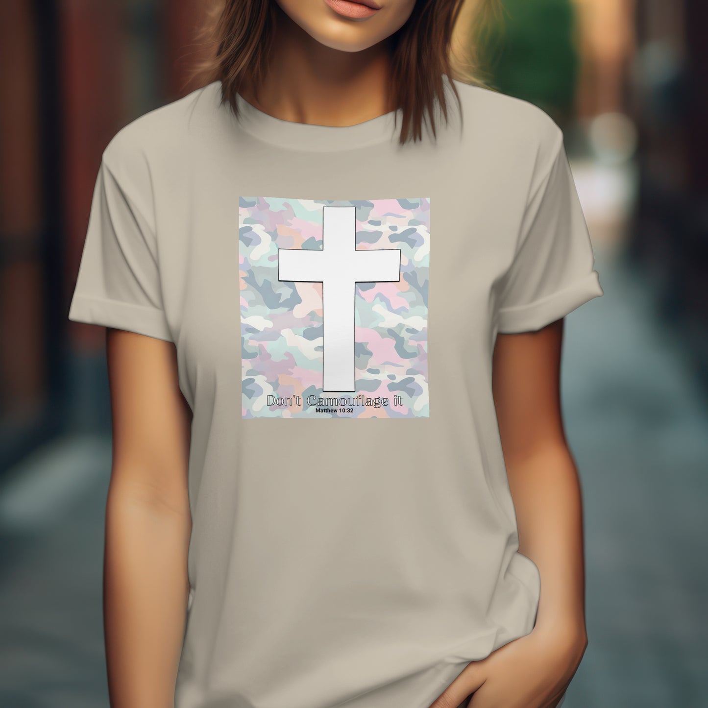 Faith T-Shirt – “Camo with White Cross” Bold Christian Tee for Spiritual Warriors, Believers & Kingdom Soldiers