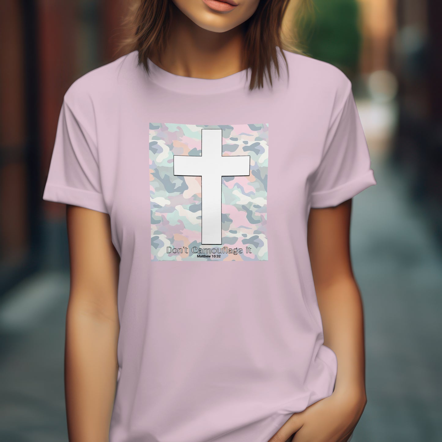 Faith T-Shirt – “Camo with White Cross” Bold Christian Tee for Spiritual Warriors, Believers & Kingdom Soldiers