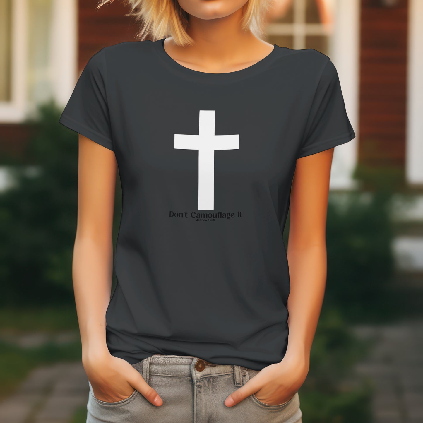 Don’t Camouflage It T-Shirt – “White Cross on Camo” Bold Christian Tee for Faith Warriors, Believers & Soldiers of Christ