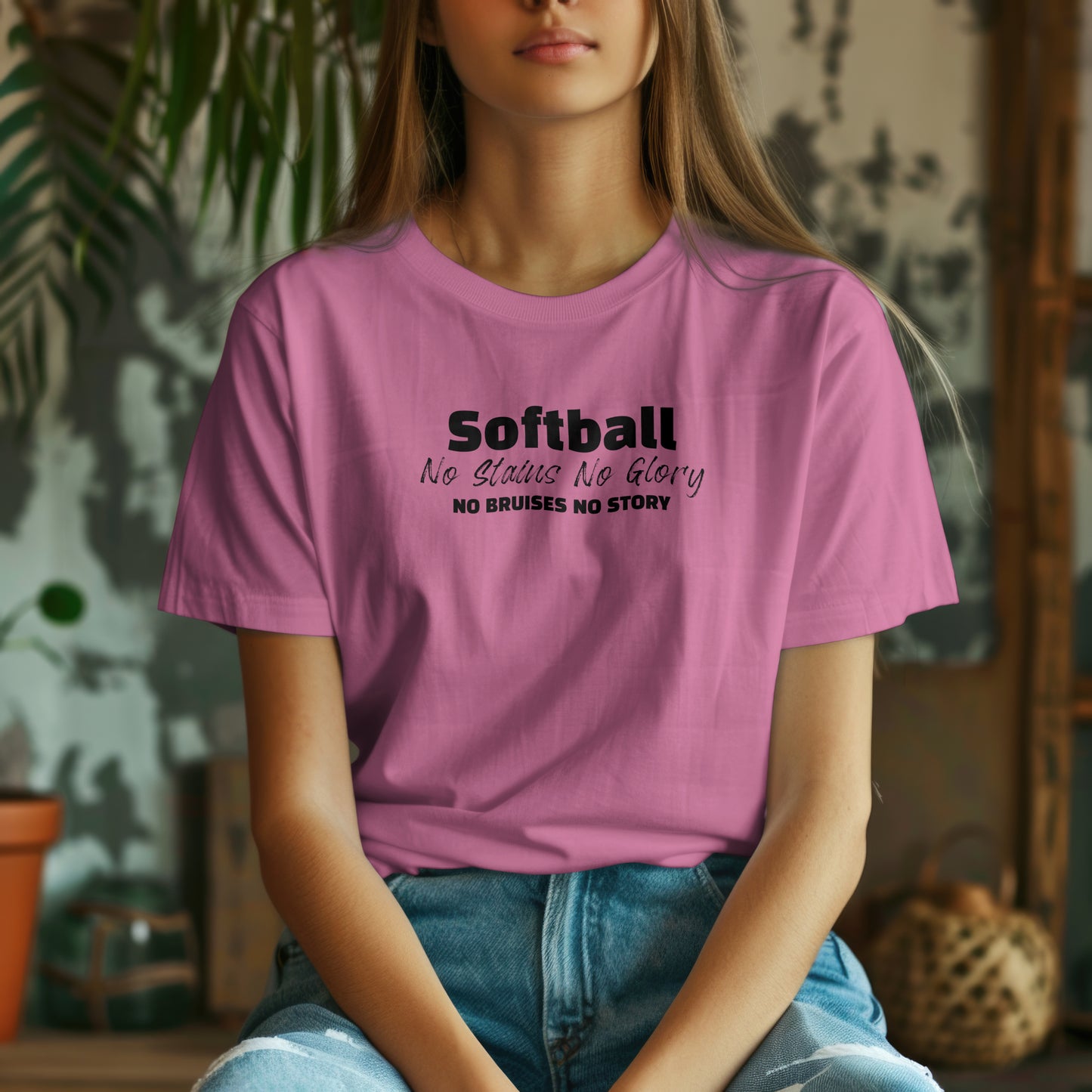 No Stains No Glory T-Shirt – “No Bruises No Story” Softball Tee for Players, Hustlers & Diamond Queens