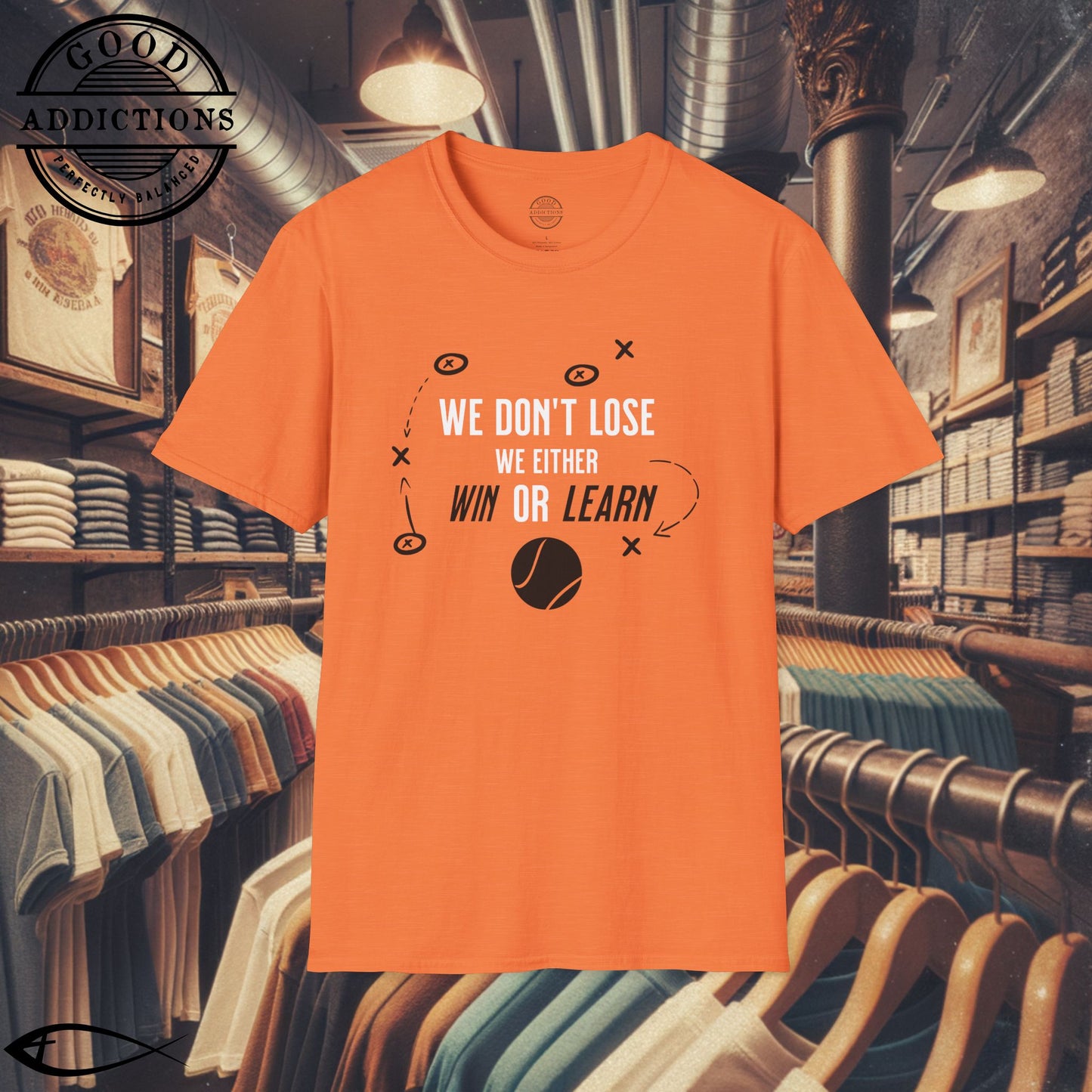 We Don’t Lose, We Either Win or Learn T-Shirt – Motivational Tennis Tee for Players & Coaches
