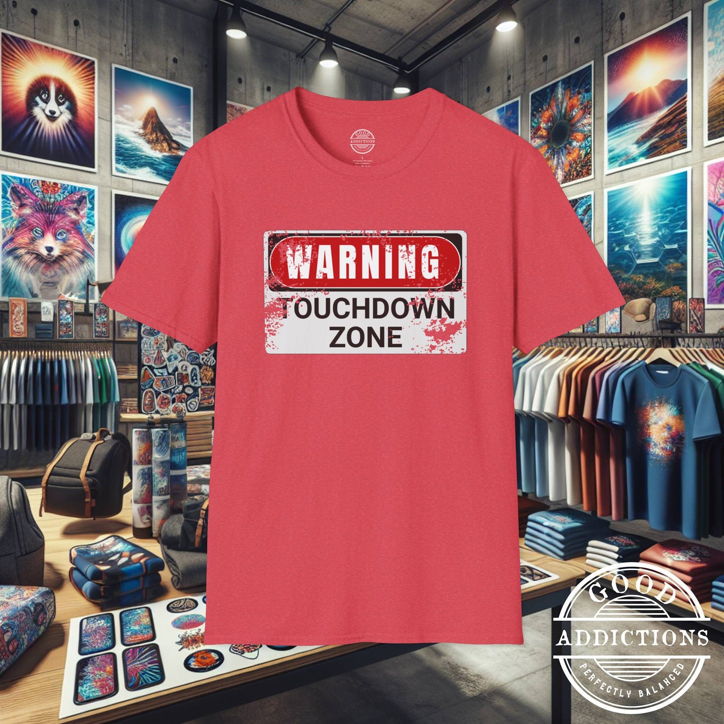 Touchdown Zone T-Shirt – “Warning Sign Graphic” Bold Football Tee for Players, Fans & End Zone Kings