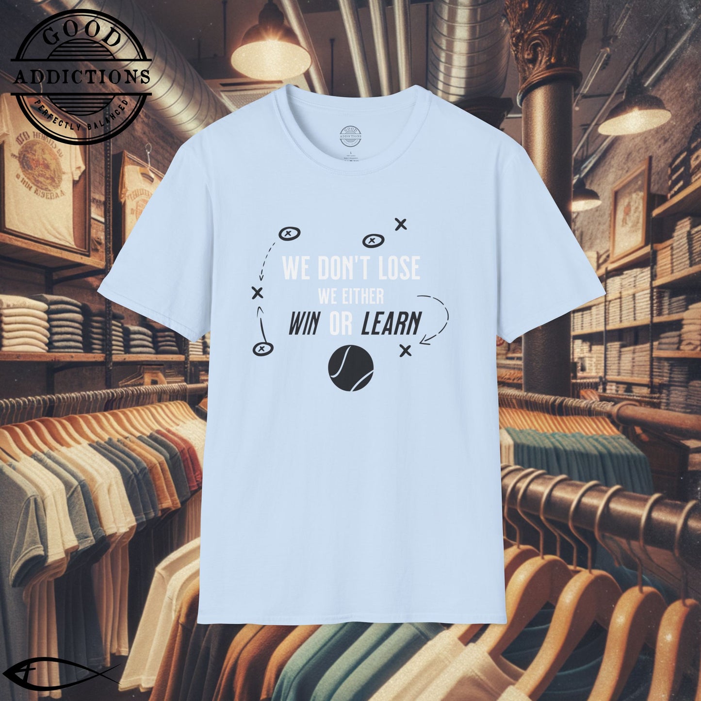 We Don’t Lose, We Either Win or Learn T-Shirt – Motivational Tennis Tee for Players & Coaches