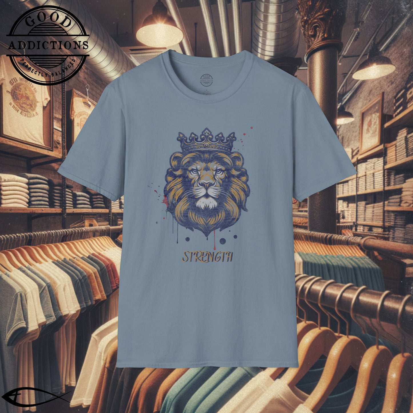 Lion with Crown T-Shirt – “Strength & Faith” Bold Christian Tee for Believers, Warriors & Kingdom-Minded Souls