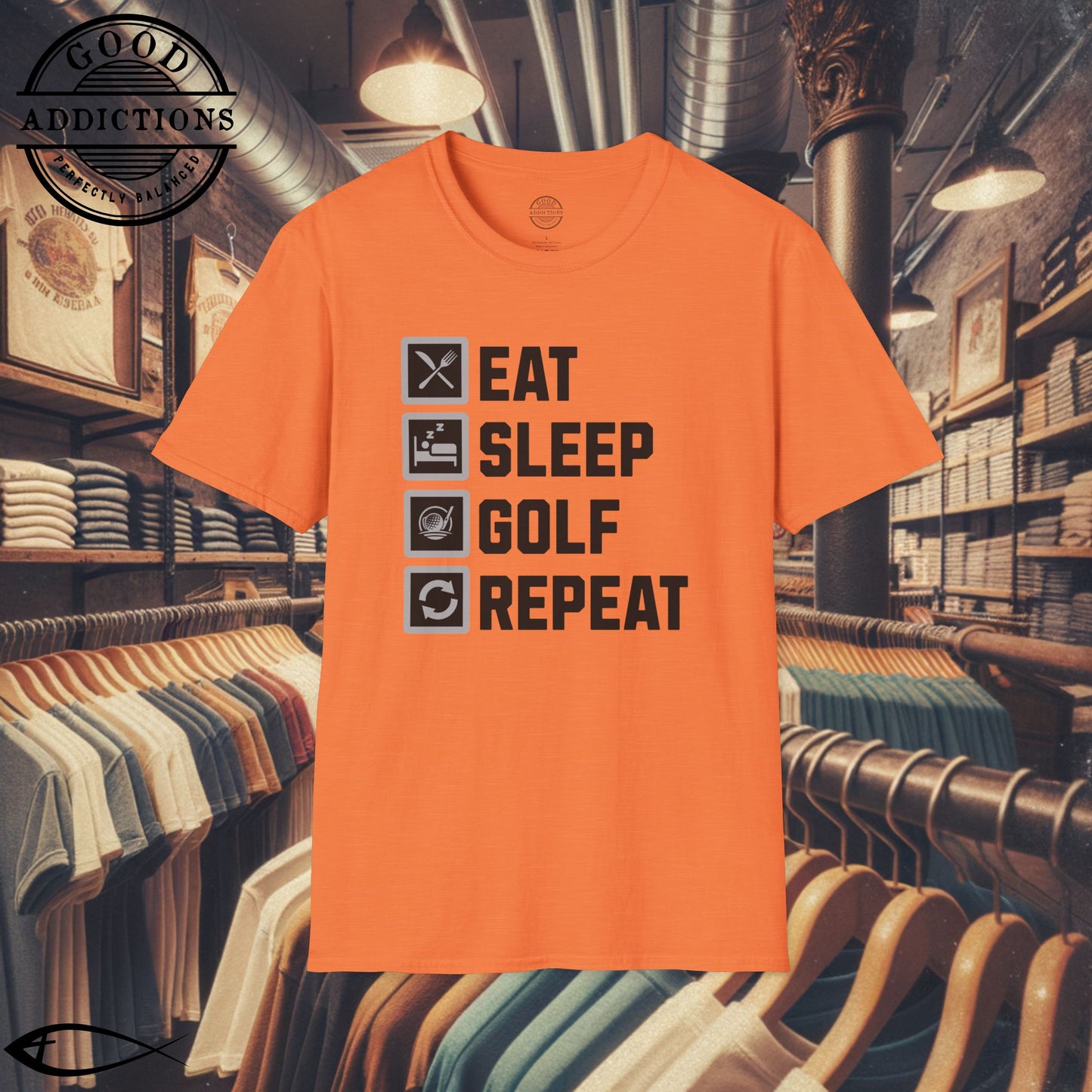 Eat Sleep Golf Repeat T-Shirt – “Golf Life Cycle” Funny Tee for Players, Weekend Warriors & Tee Time Addicts