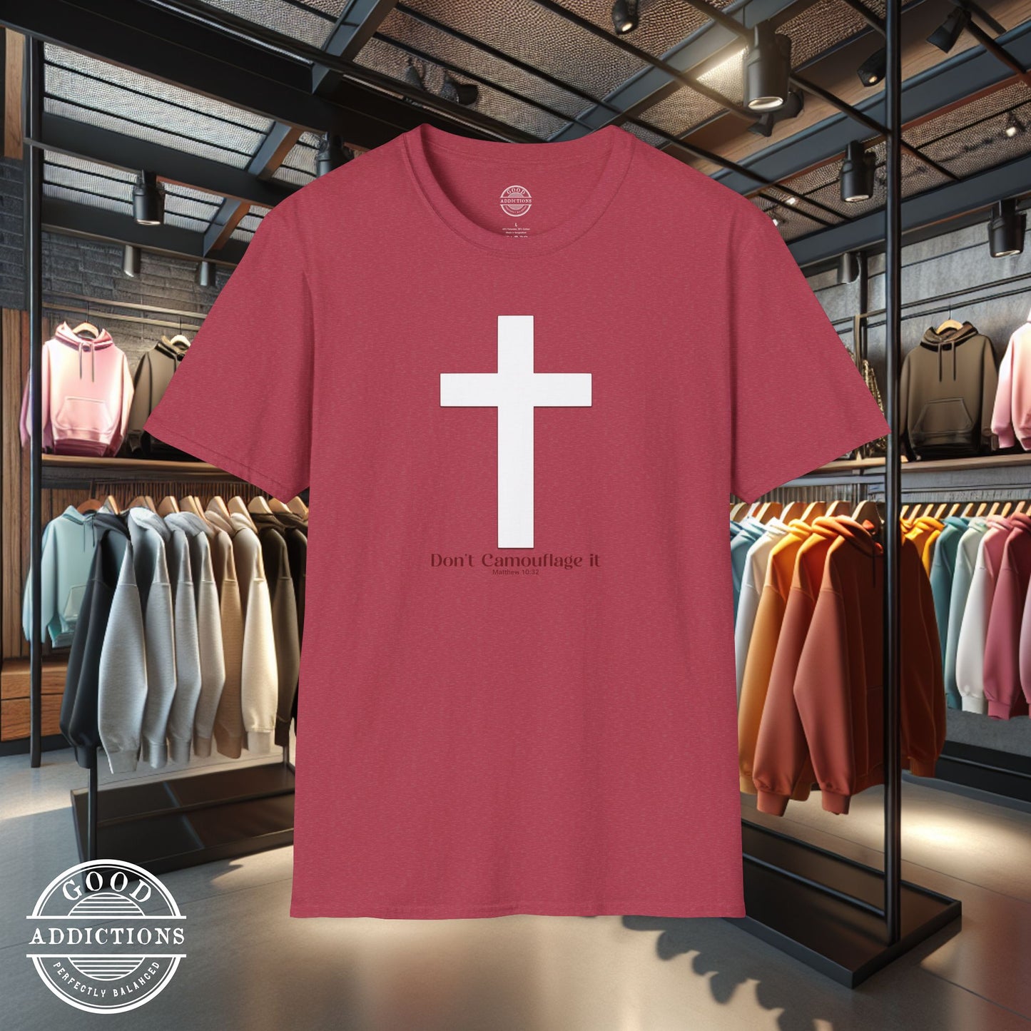 Don’t Camouflage It T-Shirt – “White Cross on Camo” Bold Christian Tee for Faith Warriors, Believers & Soldiers of Christ