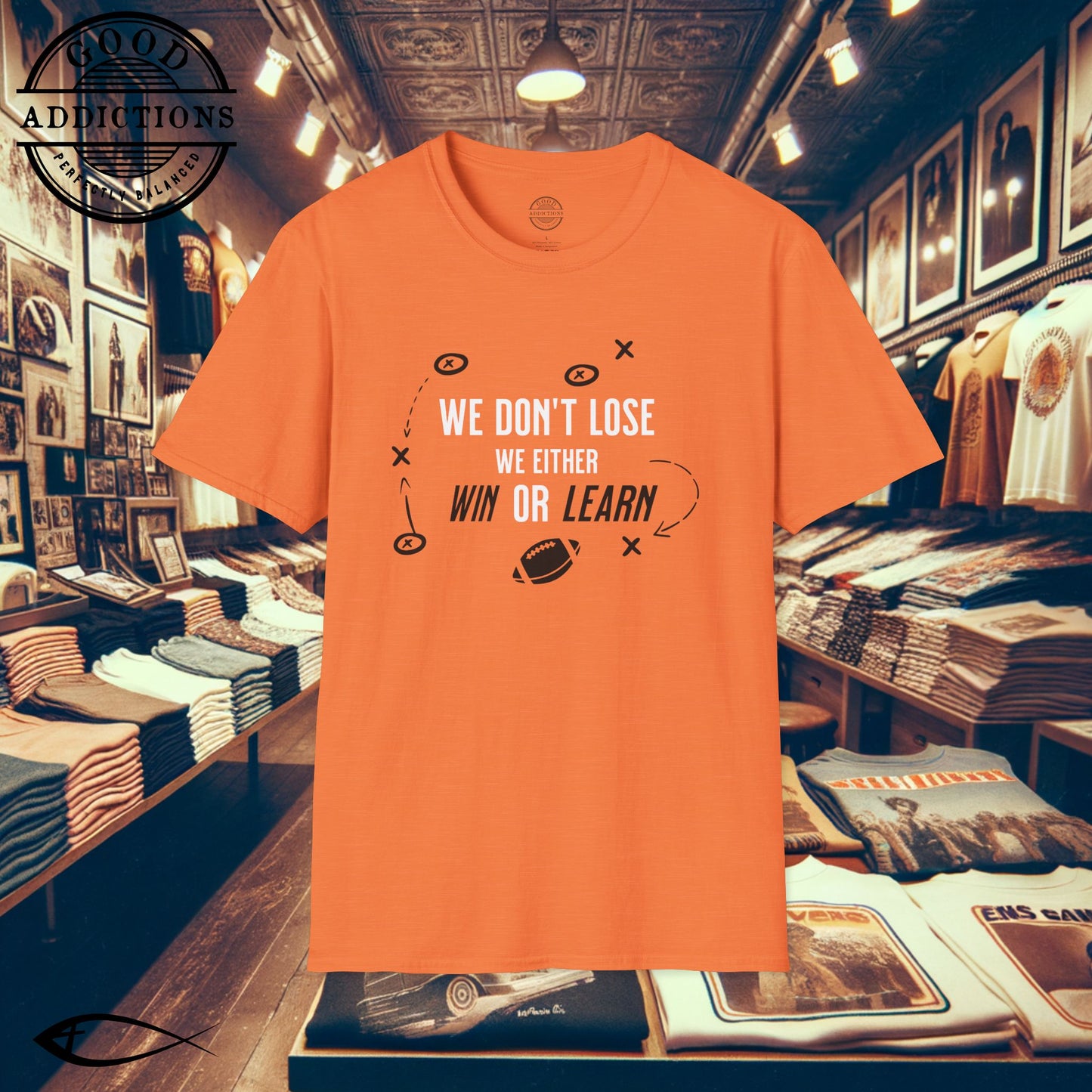 We Don’t Lose, We Either Win or Learn T-Shirt – Football Motivational Tee for Players & Coaches