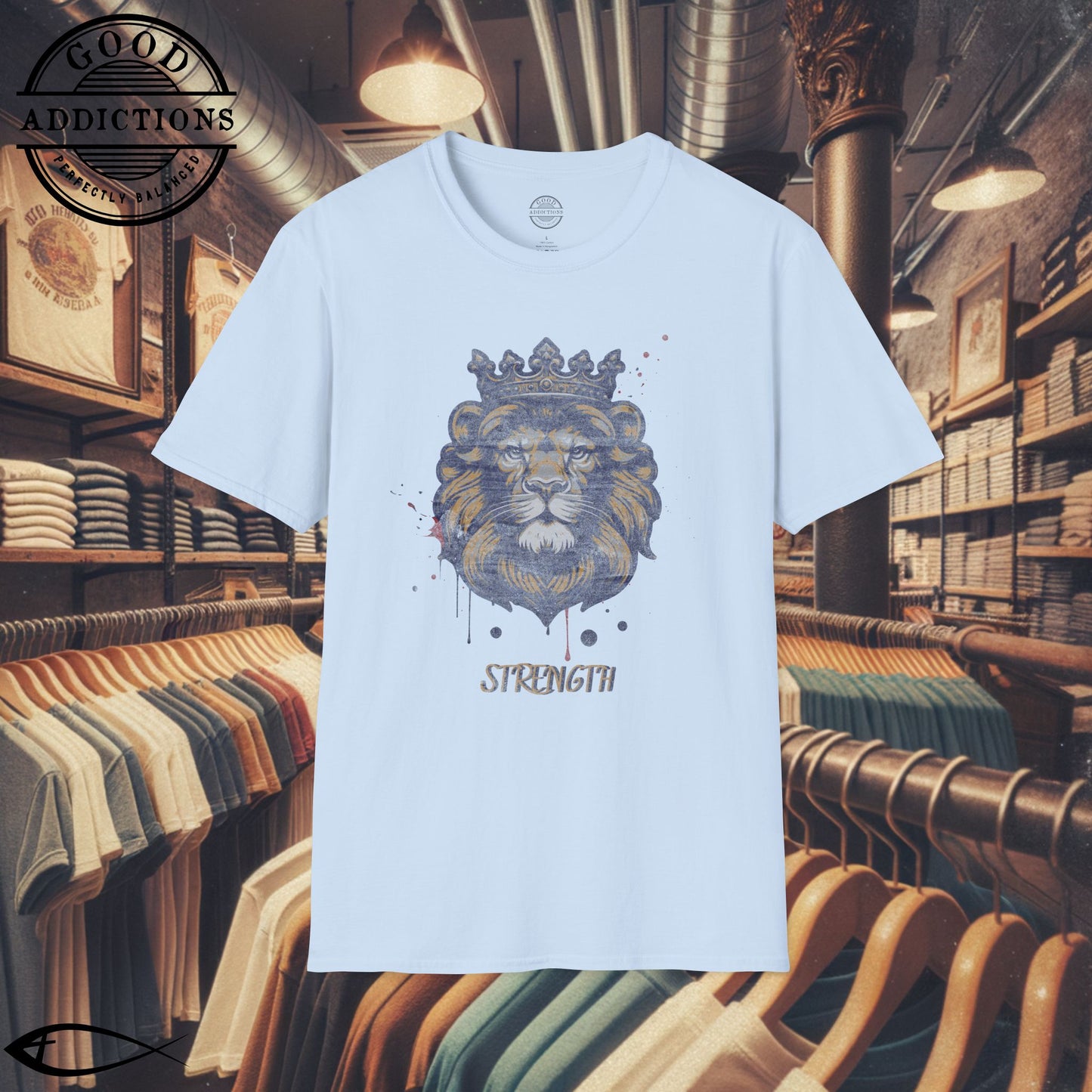 Lion with Crown T-Shirt – “Strength & Faith” Bold Christian Tee for Believers, Warriors & Kingdom-Minded Souls