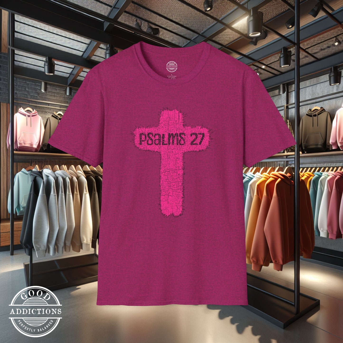 Psalm 27 Cross T-Shirt – Christian Faith Tee Featuring Scripture & Cross Design for Strength and Courage