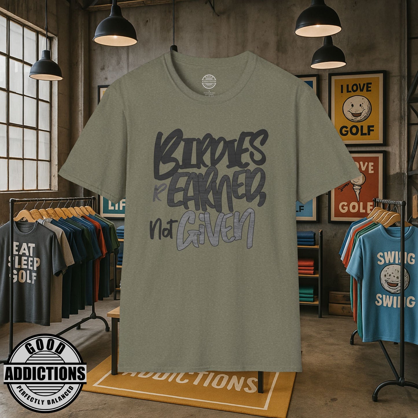 Birdies Are Earned Not Given T-Shirt – “Grind Mode Golf” Tee for Players, Clutch Putters & Serious Swingers