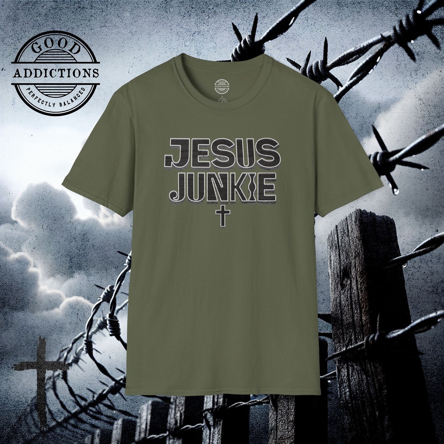 Jesus Junkie T-Shirt – “Faith Addicted” Bold Christian Tee for Believers, Worshippers & Jesus-Loving Souls