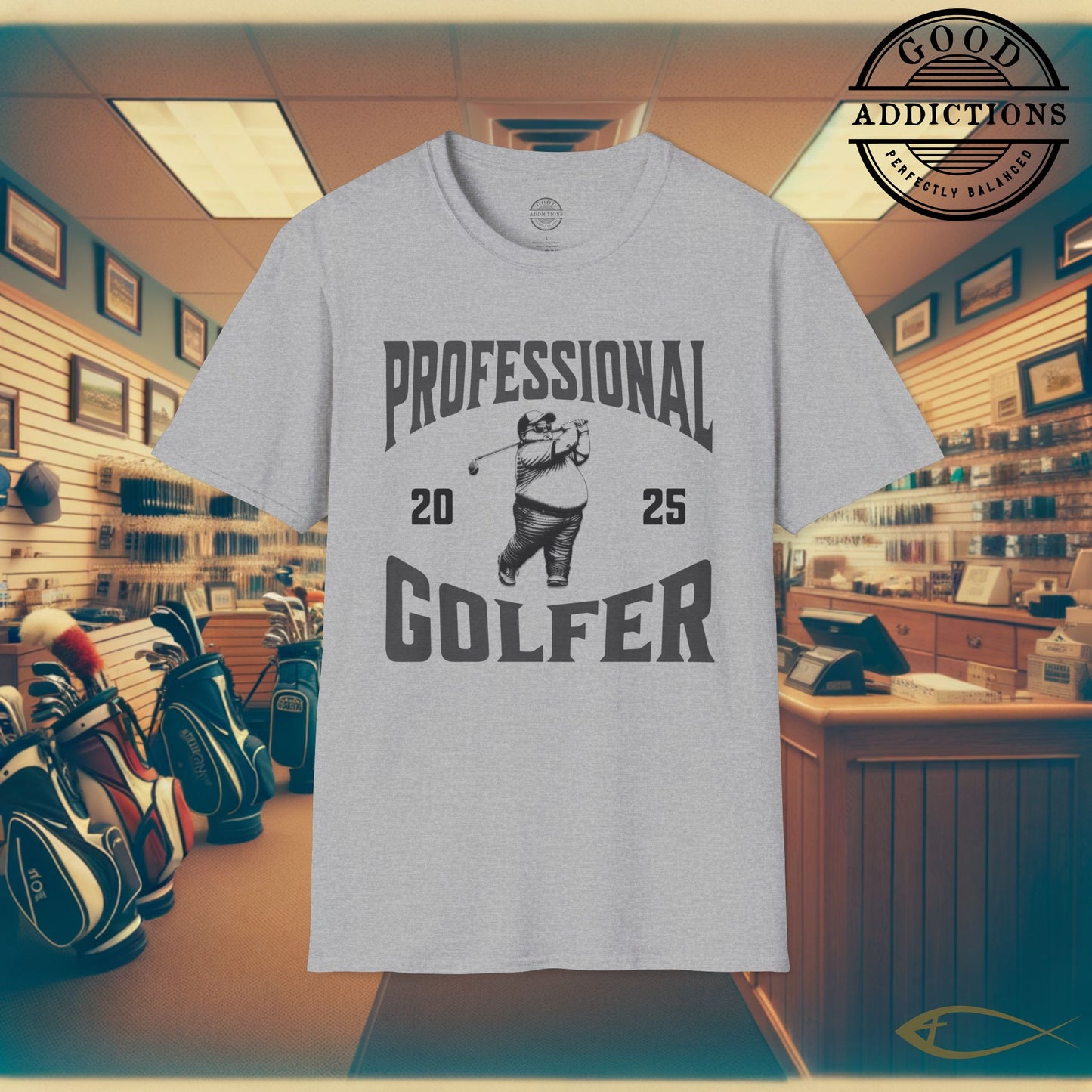Professional Golfer T-Shirt – “Fat Guy Edition” Funny Golf Tee for Confident Dudes, Weekend Warriors & Big Swingers