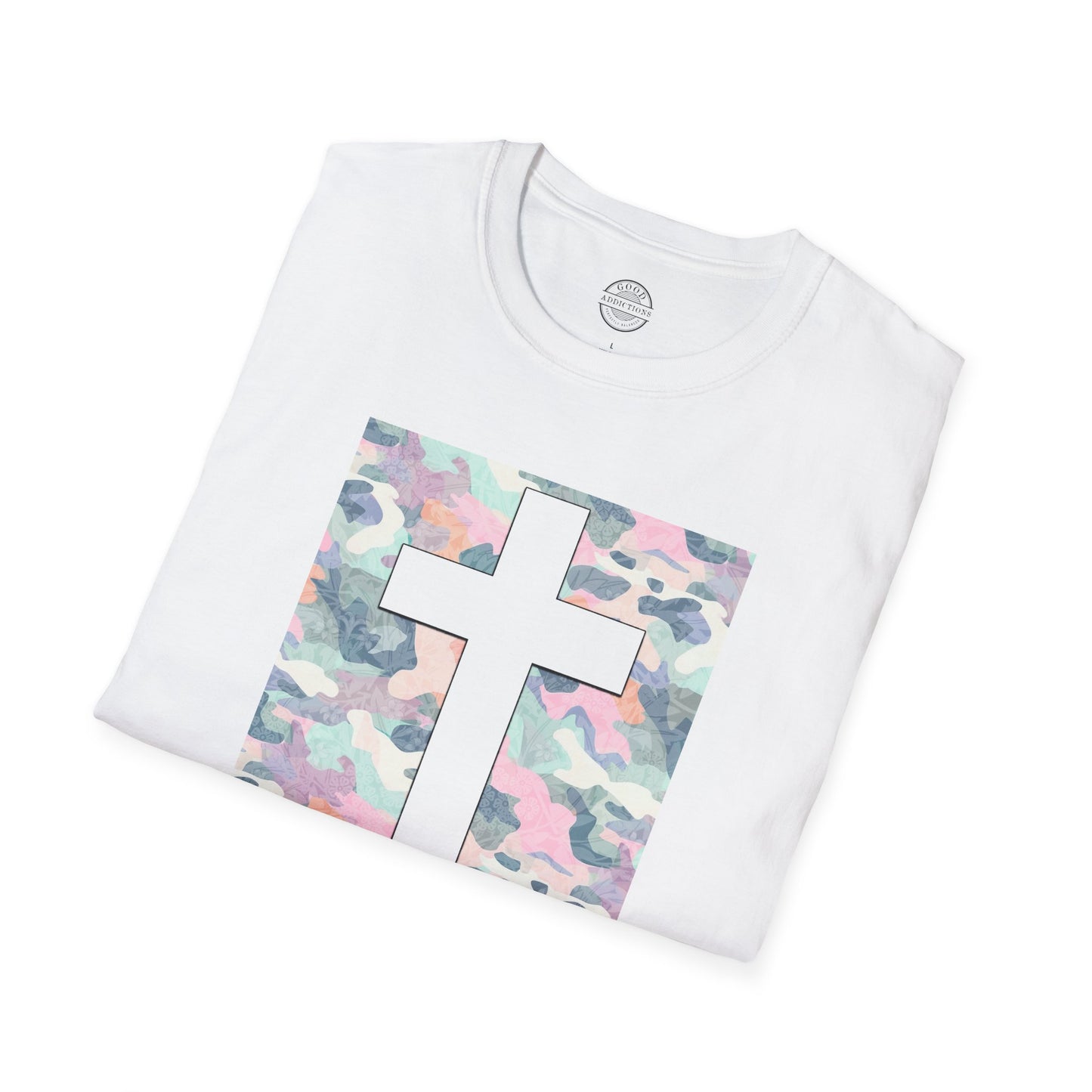 Faith T-Shirt – “Camo with White Cross” Bold Christian Tee for Spiritual Warriors, Believers & Kingdom Soldiers